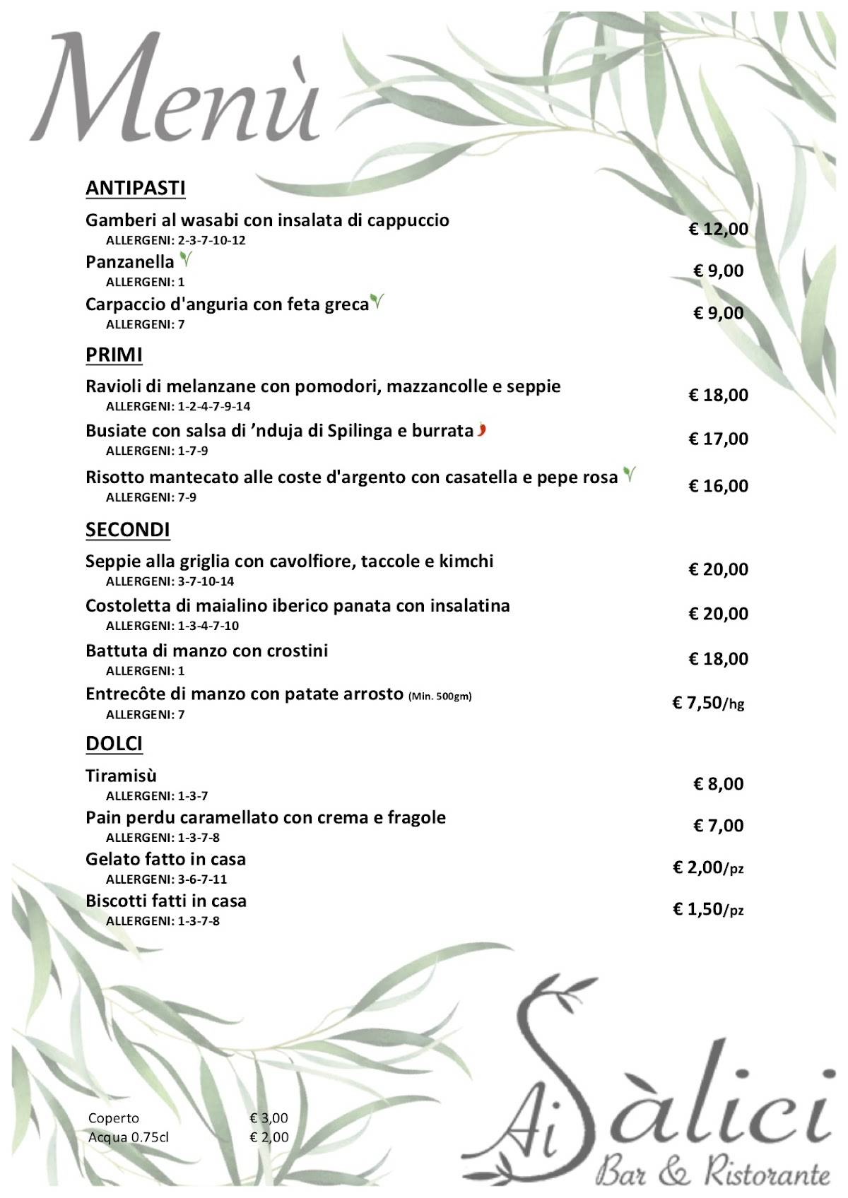 Menu di Ai Salici Bar & Ristorante 
