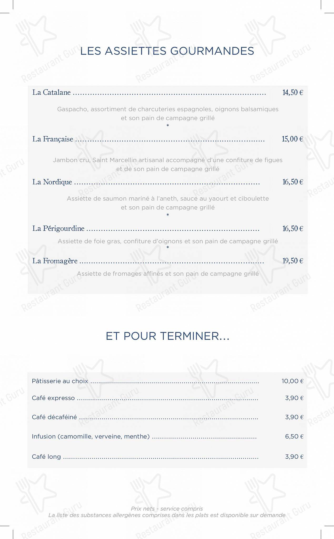 Menu pour Café Caumont - plats et boissons