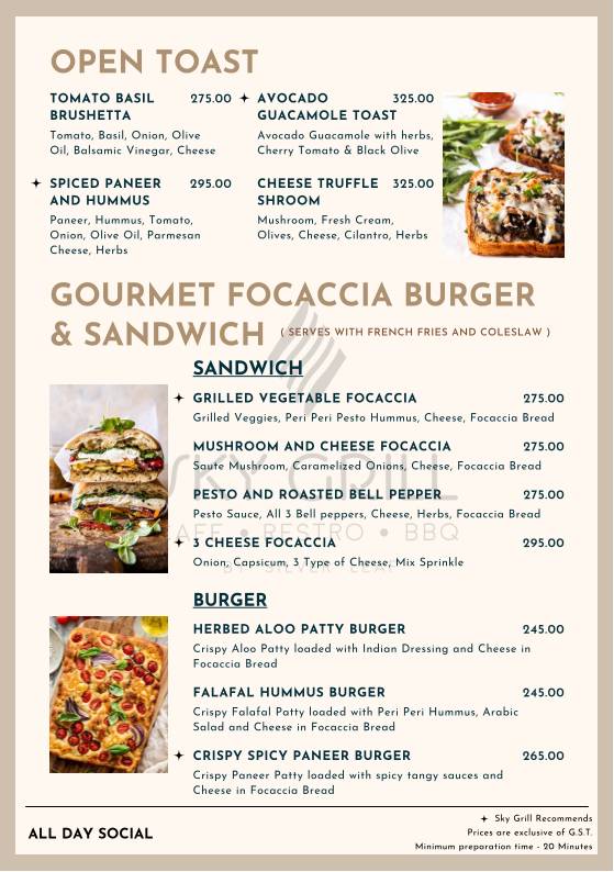 Sky Grill menu