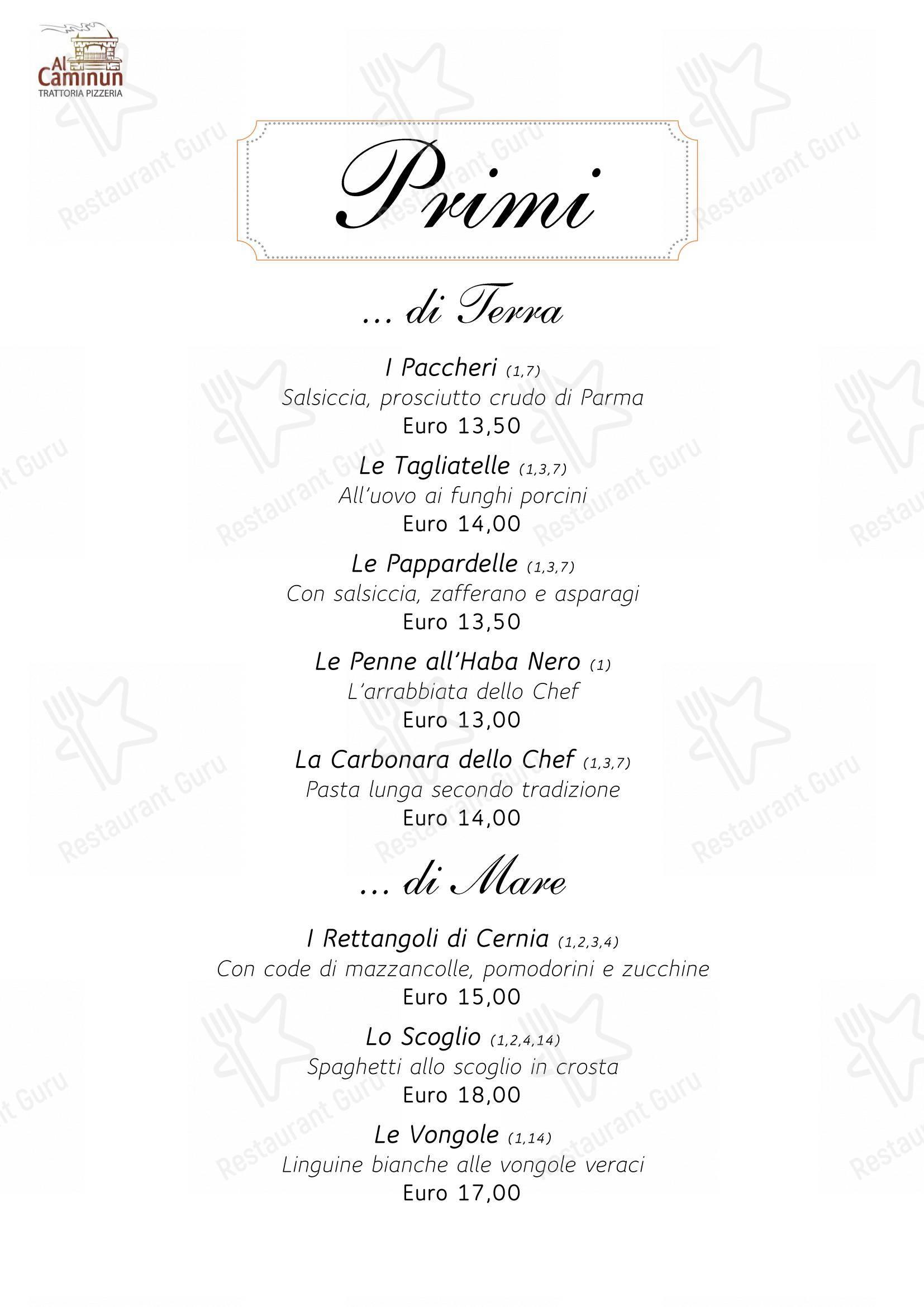 Menu per Al Caminun Trattoria Pizzeria in Merate