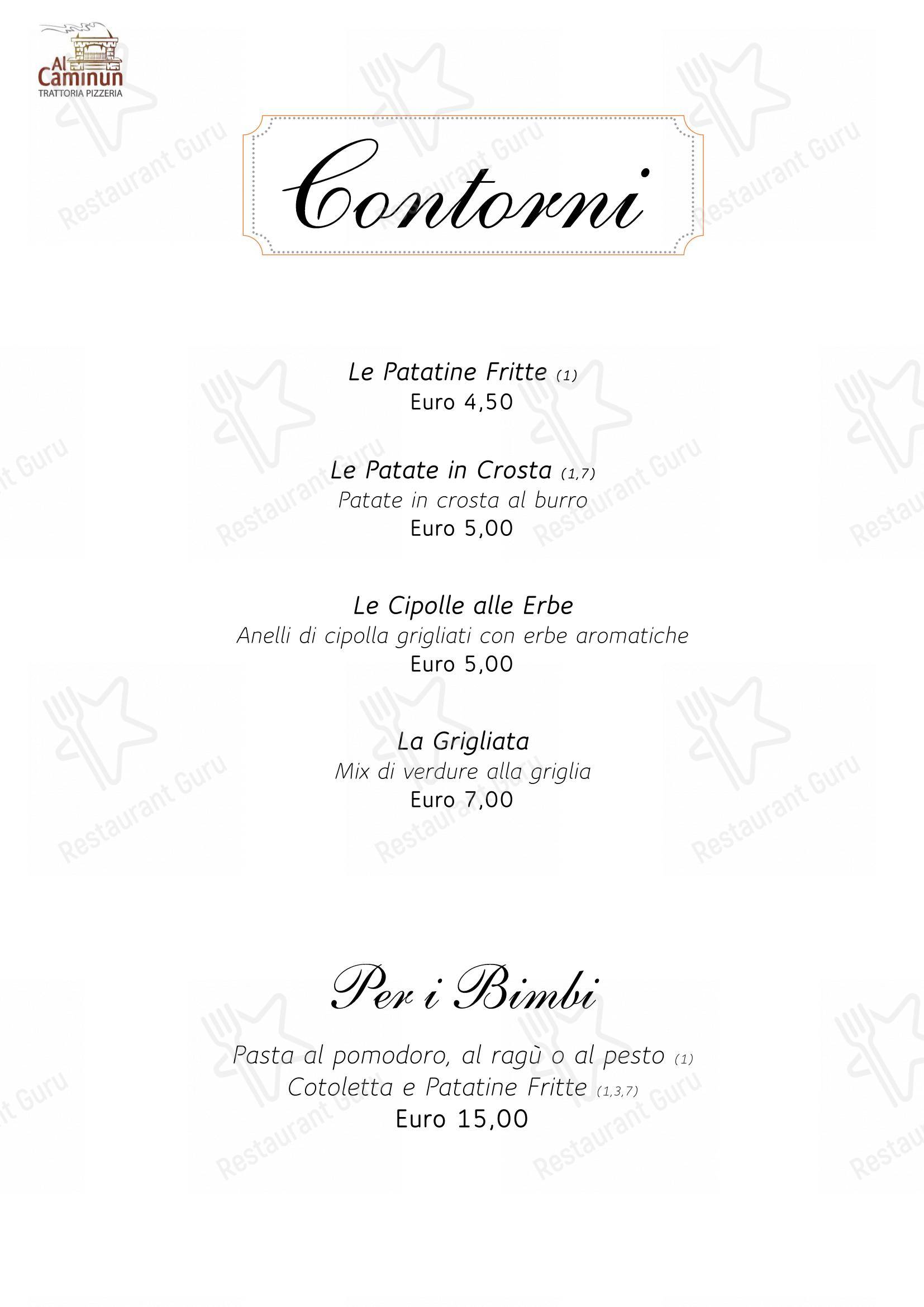 Menu di Al Caminun Trattoria Pizzeria - Menu