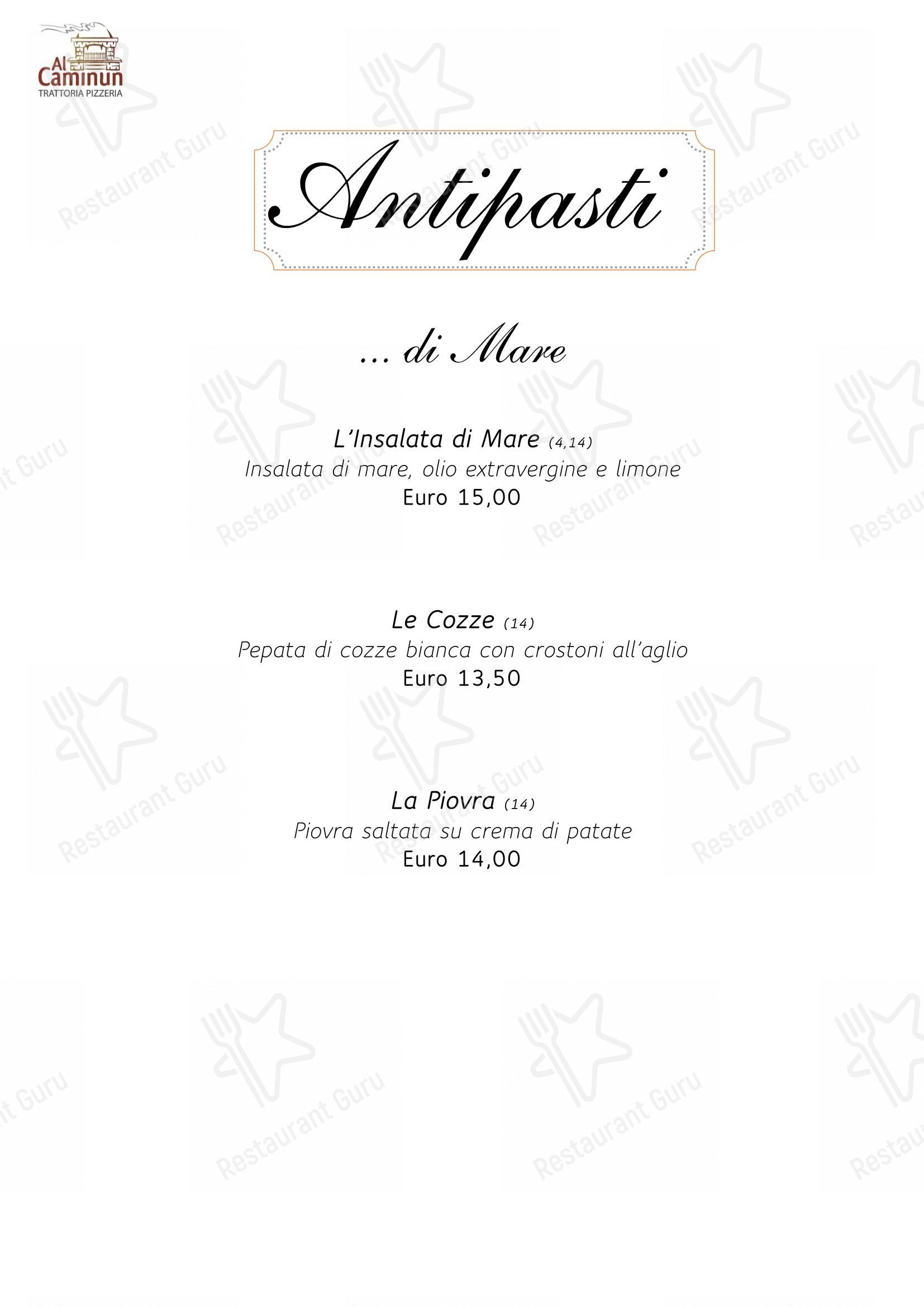 Menu per Al Caminun Trattoria Pizzeria pizzeria