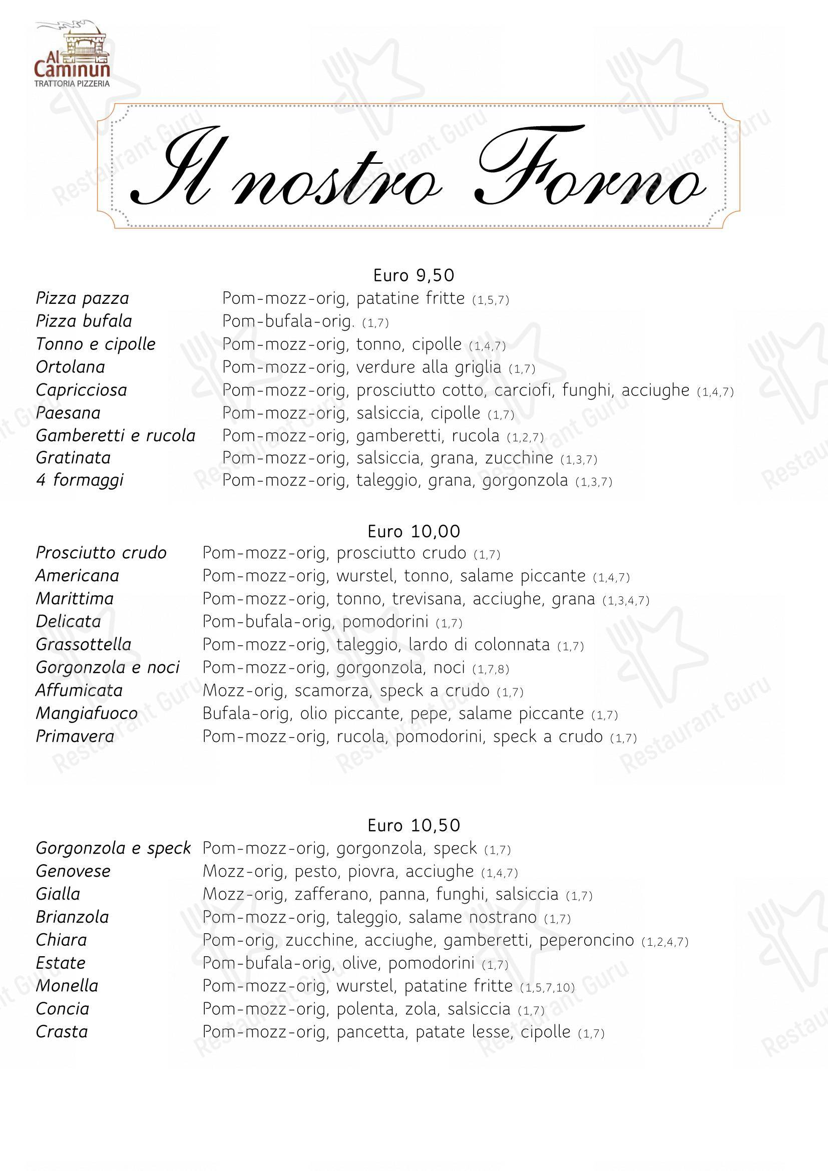 Al Caminun Trattoria Pizzeria in Merate - Menu
