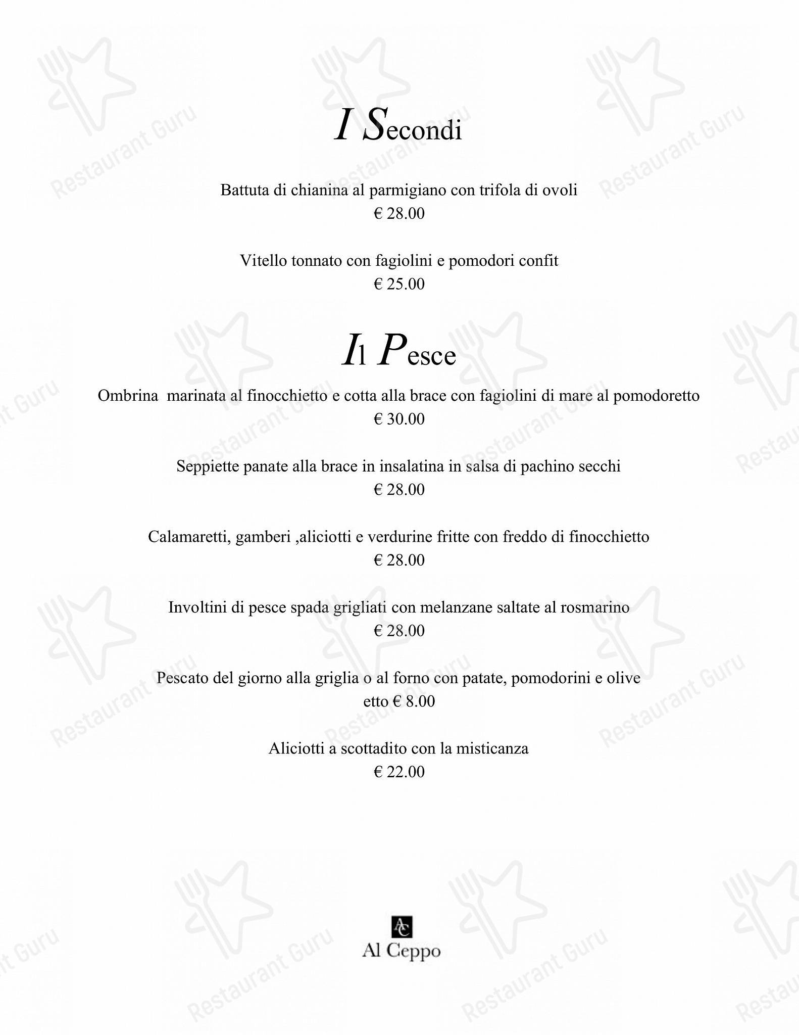 Ristorante al Ceppo in Roma - Menu Dinner