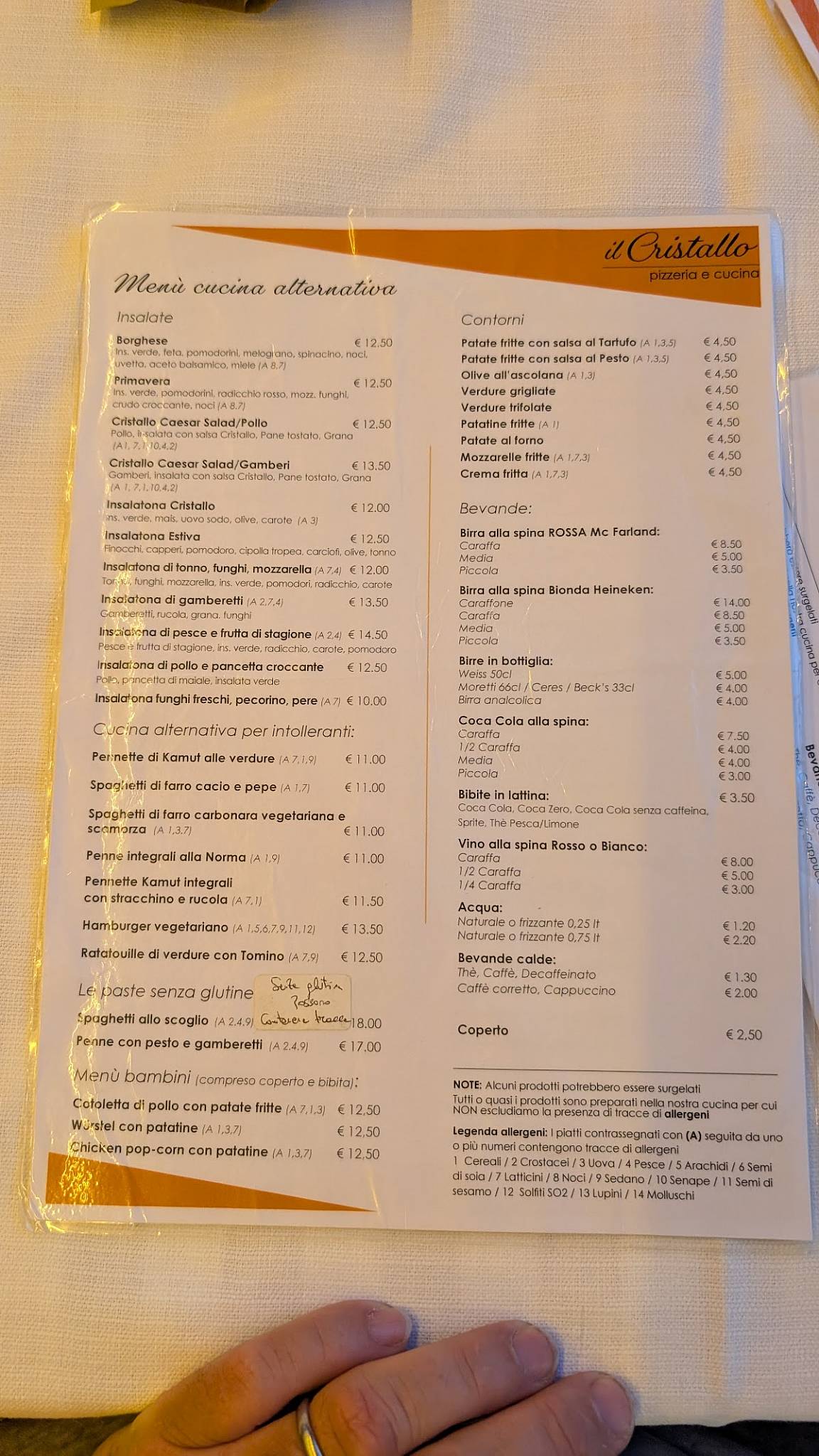 Menu di Al Cristallo 