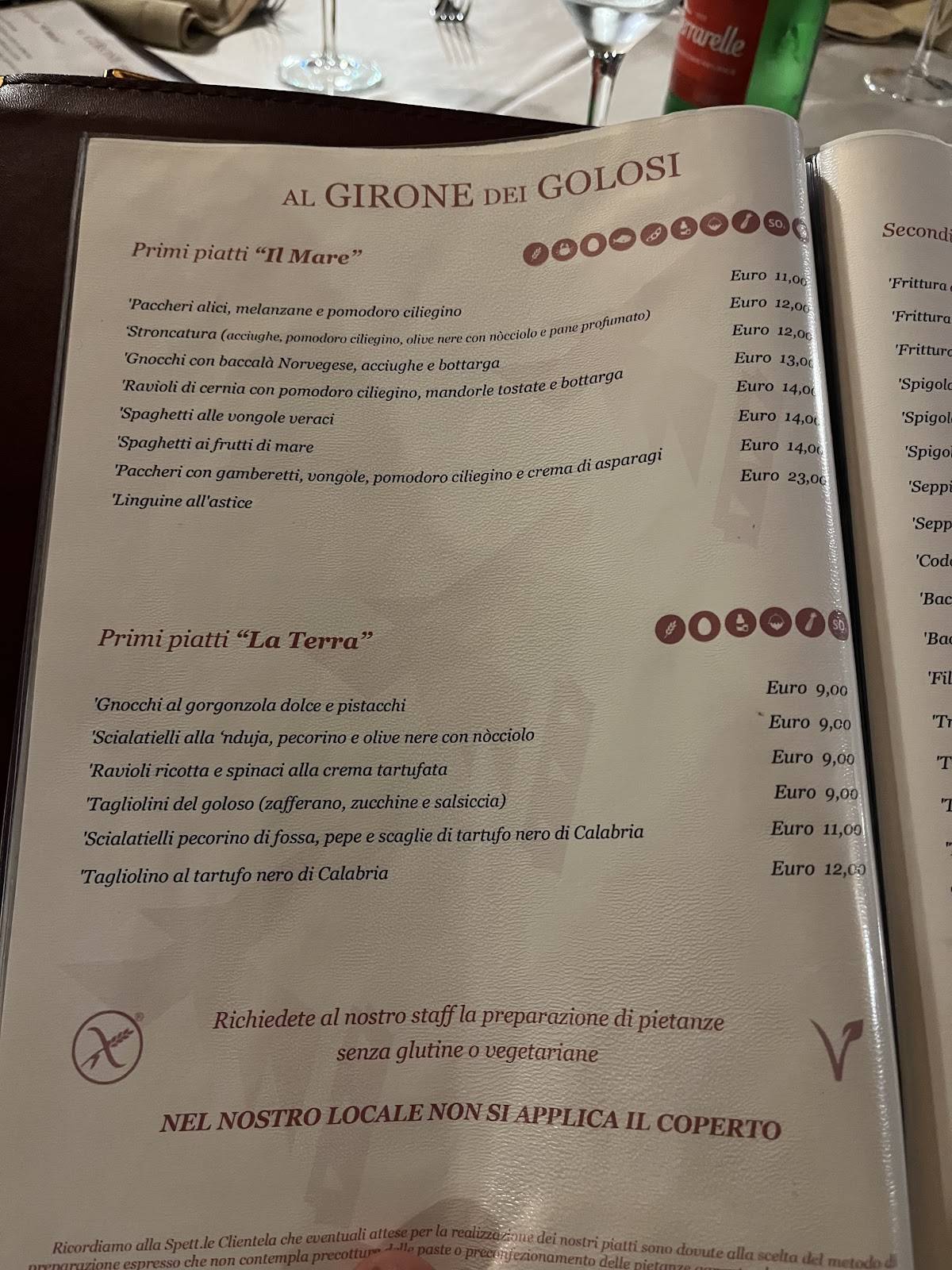 Menu di Ristorante - Enoteca al Girone dei Golosi 