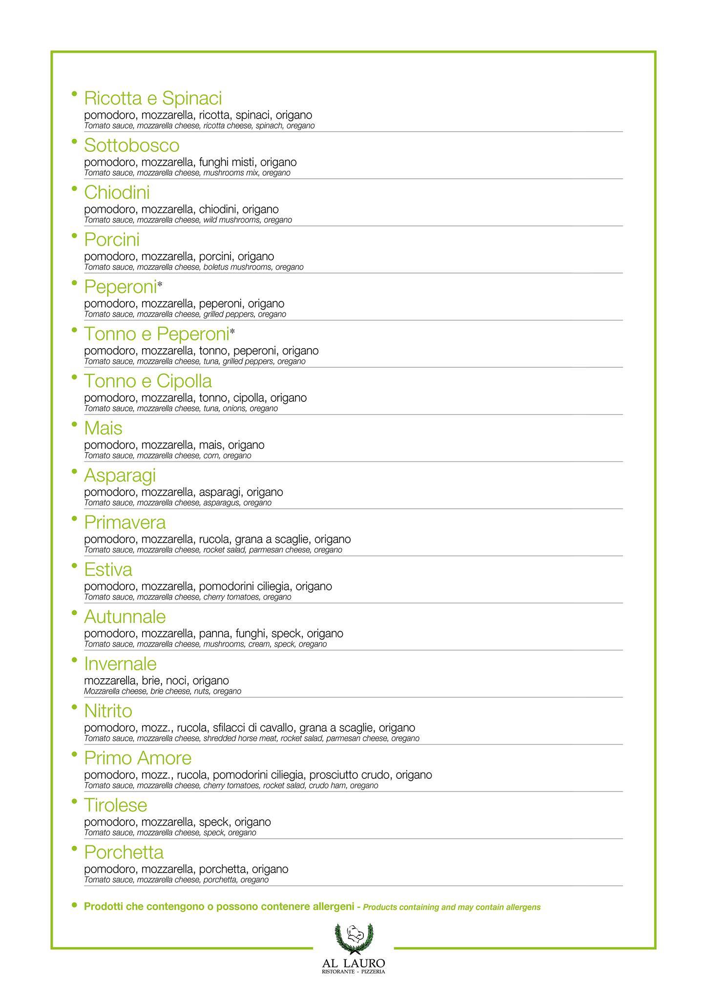 Menu di Al Lauro di Zago David 