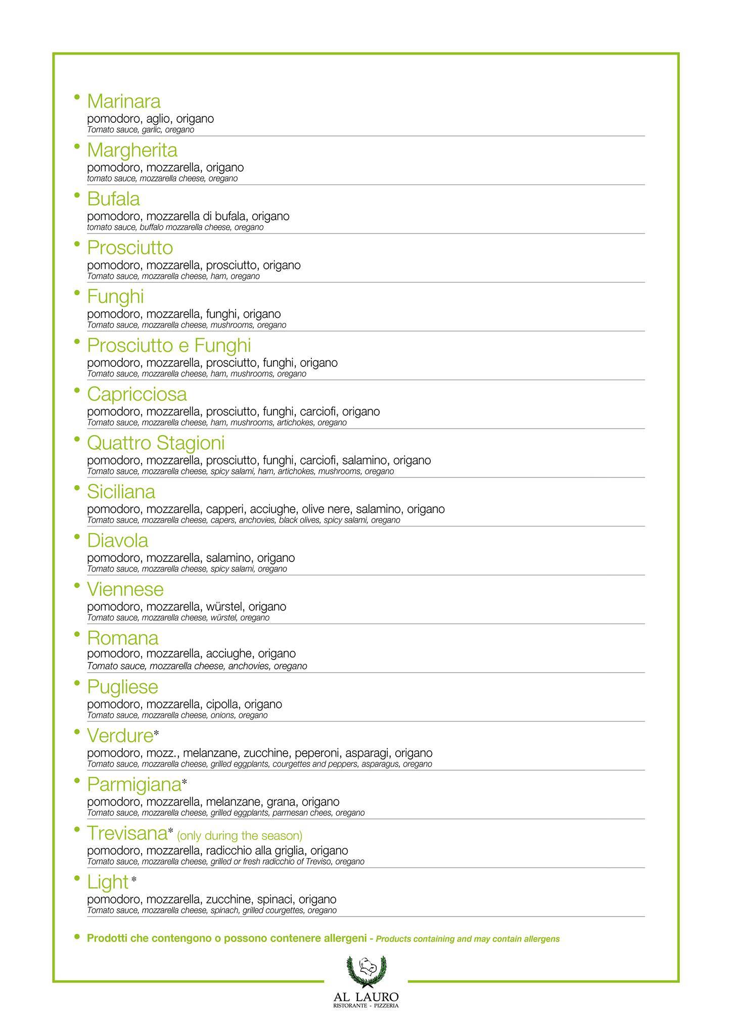 Menu di Al Lauro di Zago David 