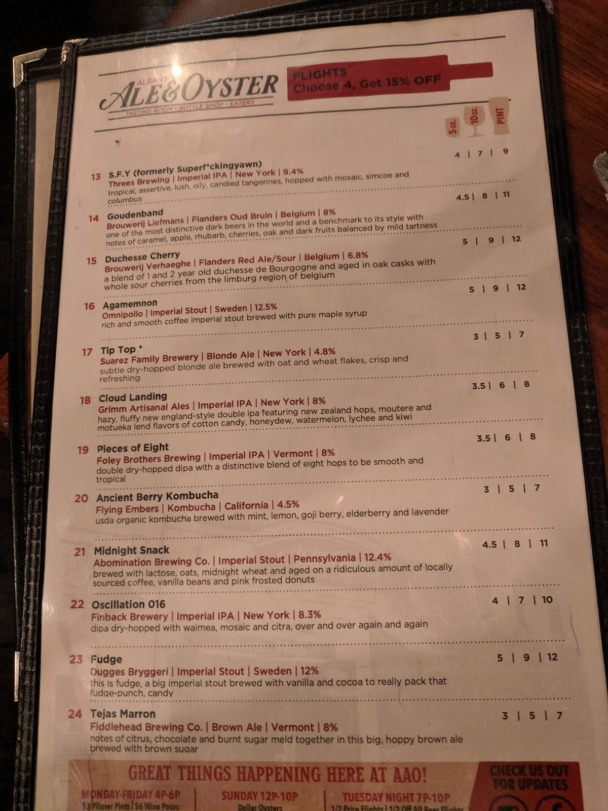 Menu at Albany Ale and Oyster pub & bar, Albany