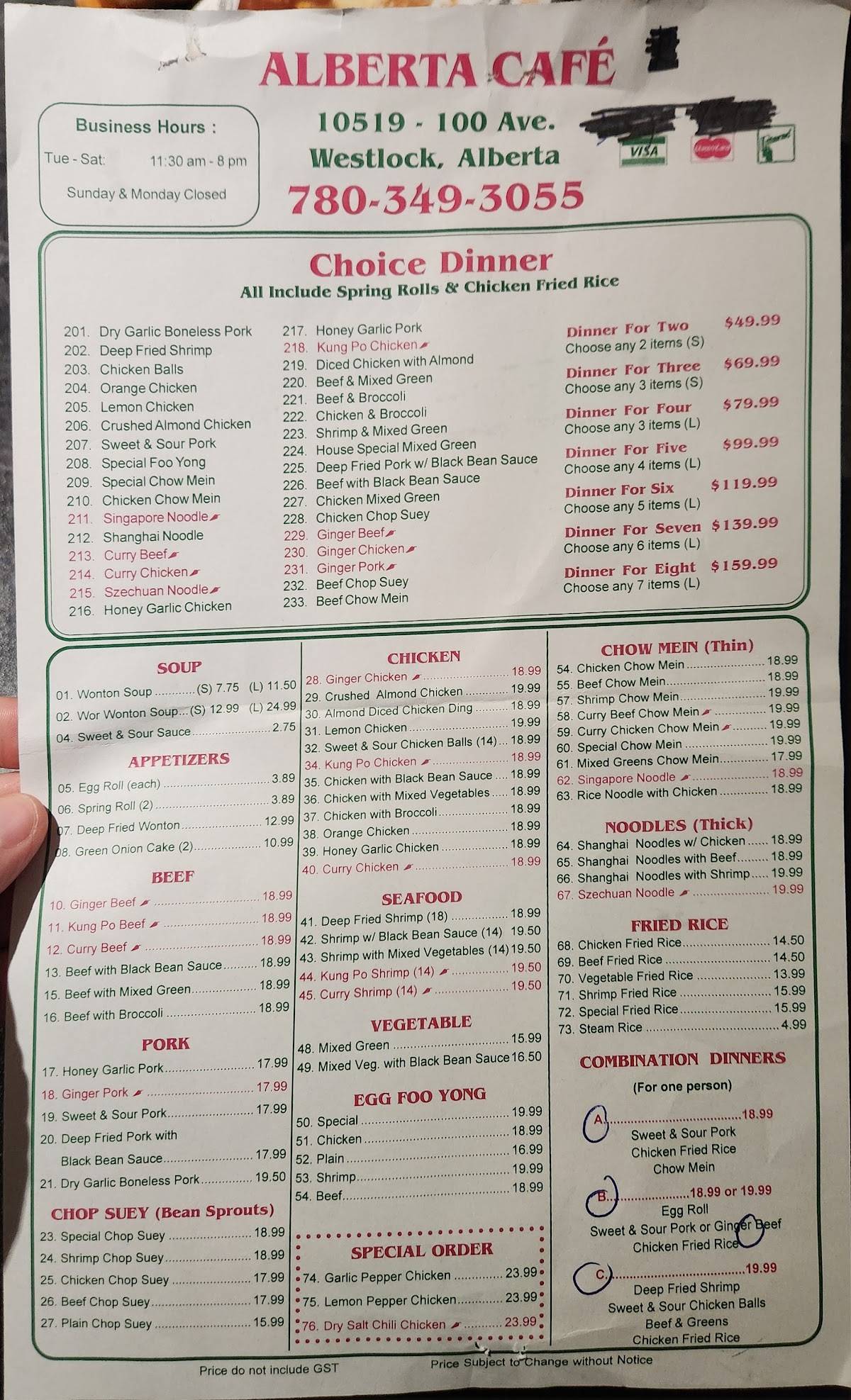 Menu de Alberta Cafe