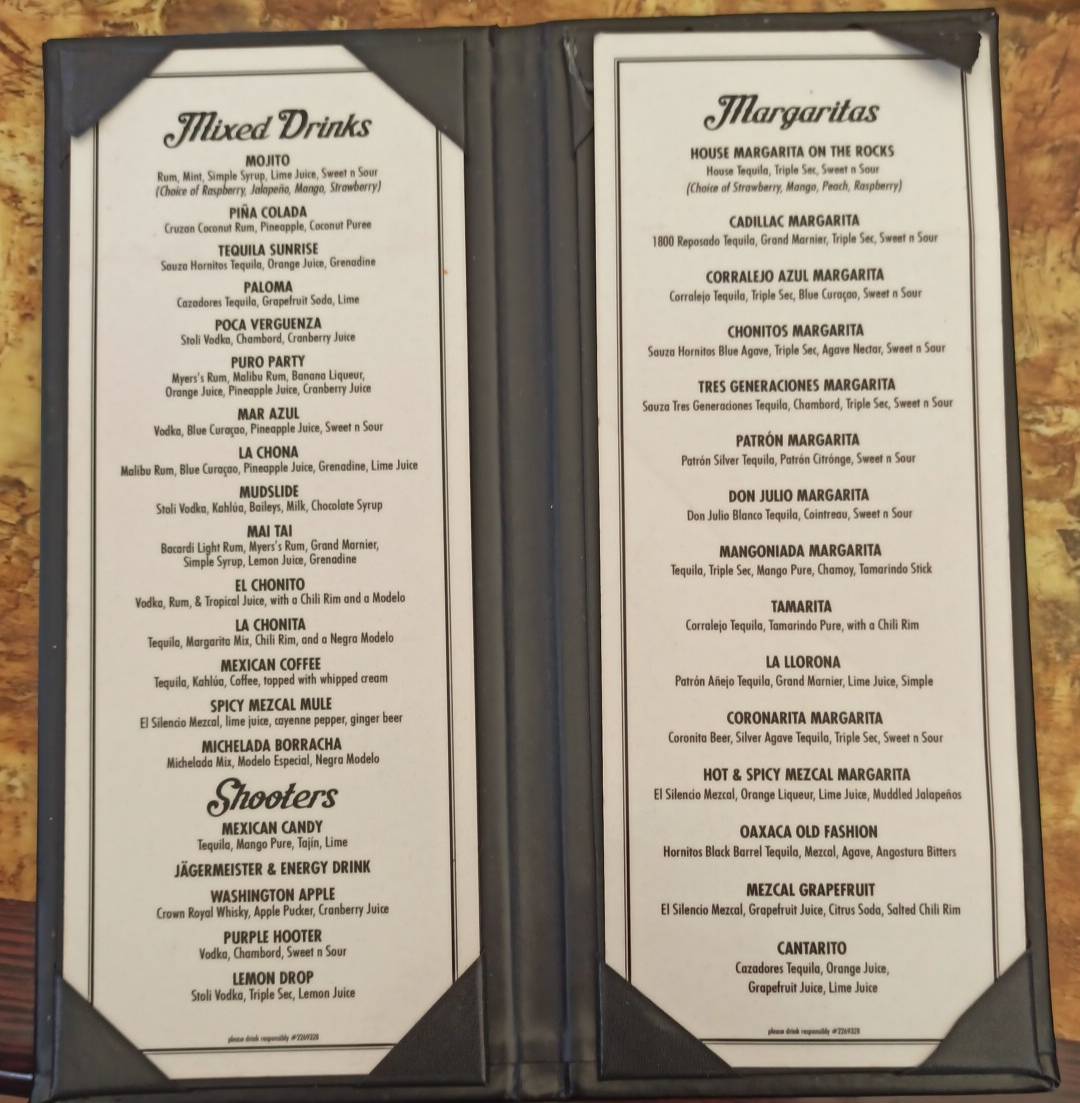 Menu at Chonitos Mexican Restaurant, Alhambra