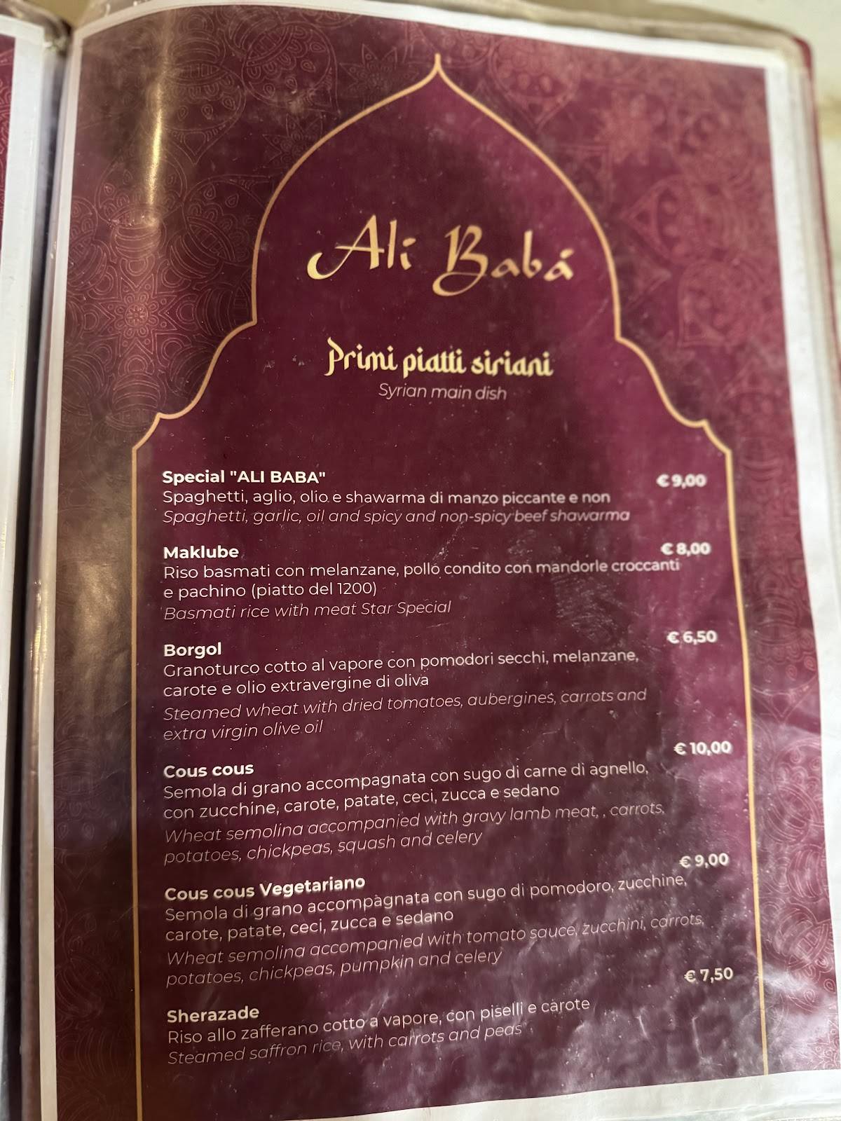 Menu di Ristorante Alibabà 