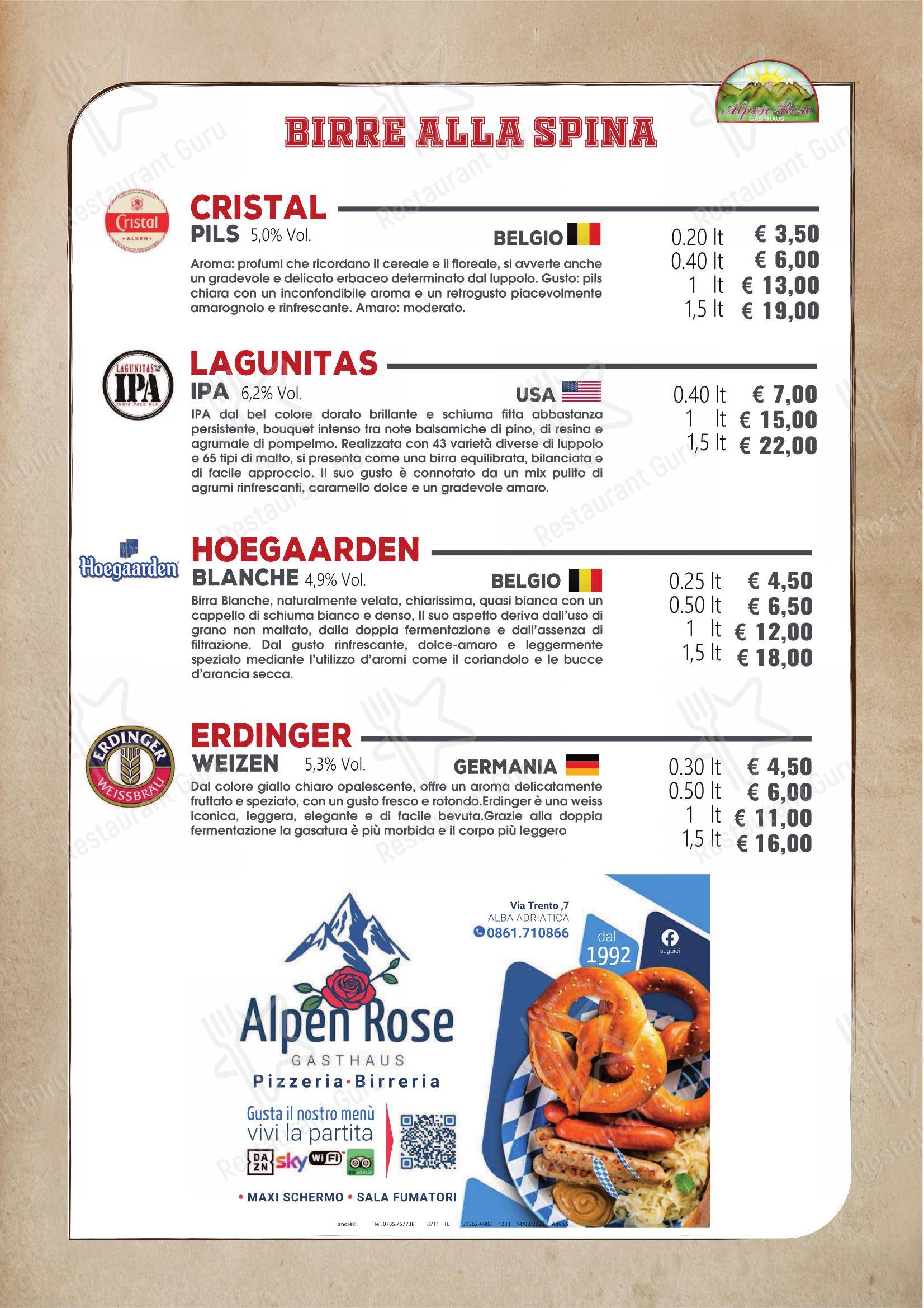 Menu per Alpen Rose in Alba Adriatica