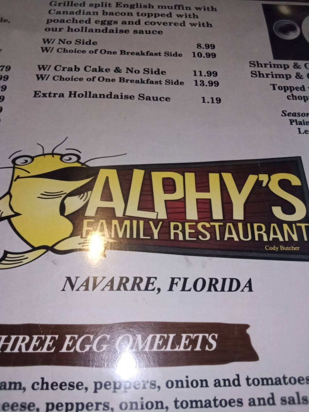 Menu at Alphy's Restaurant & Catering, Navarre