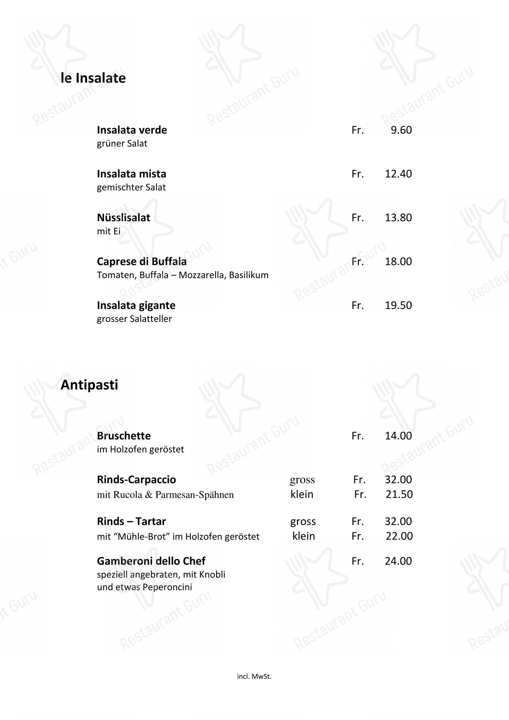 Menu per Altstadt Pizzeria zur Mühle pizzeria