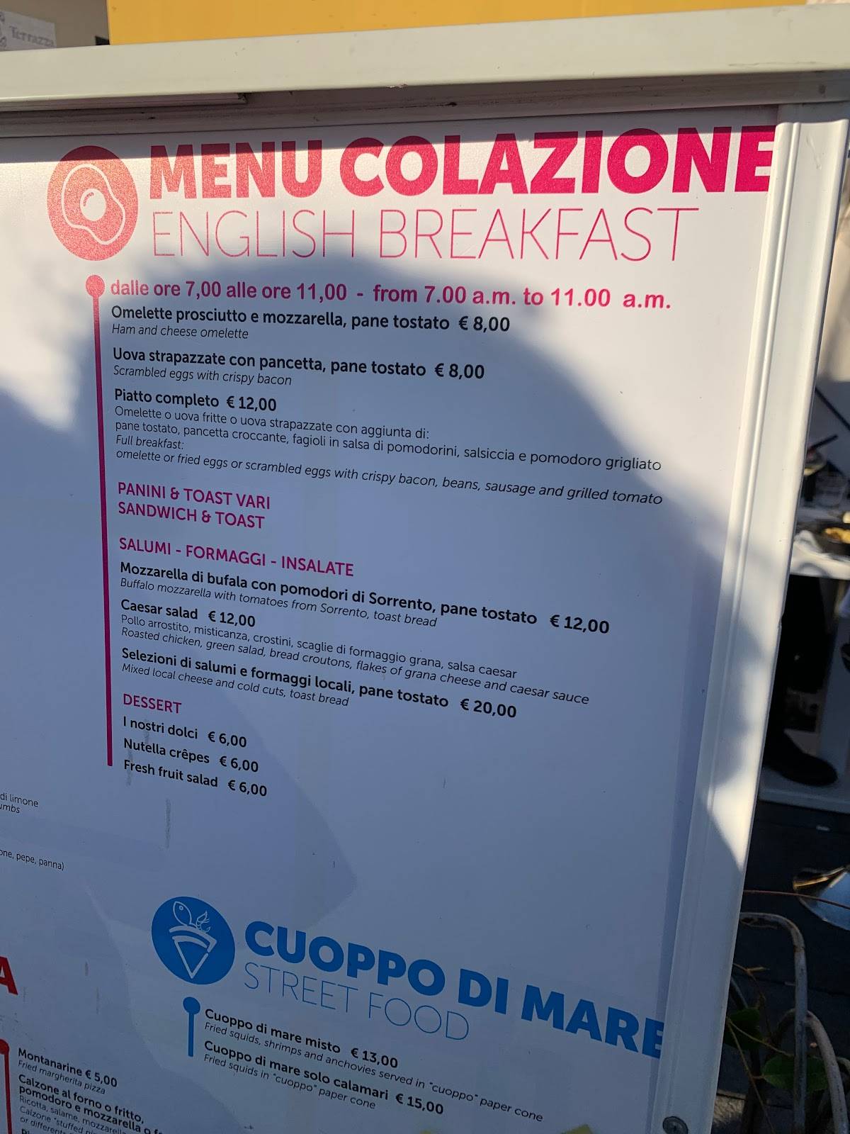 Menu di Amalfi Terminal 