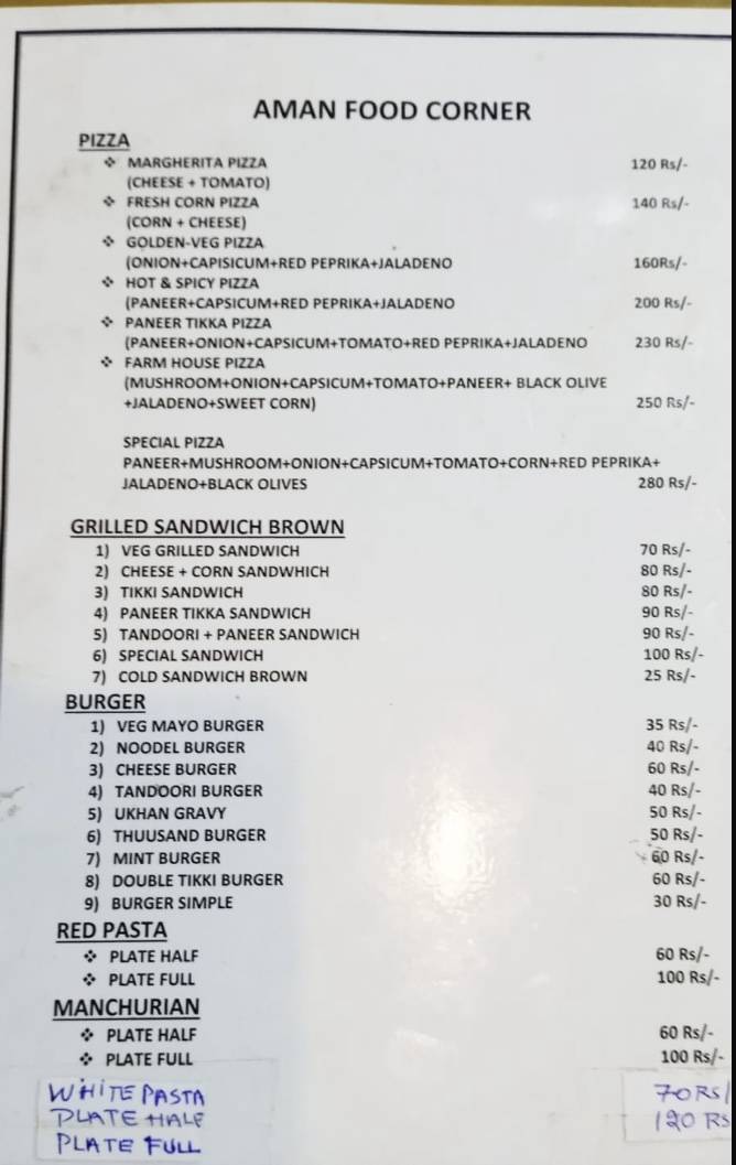 Aman Food Corner menu