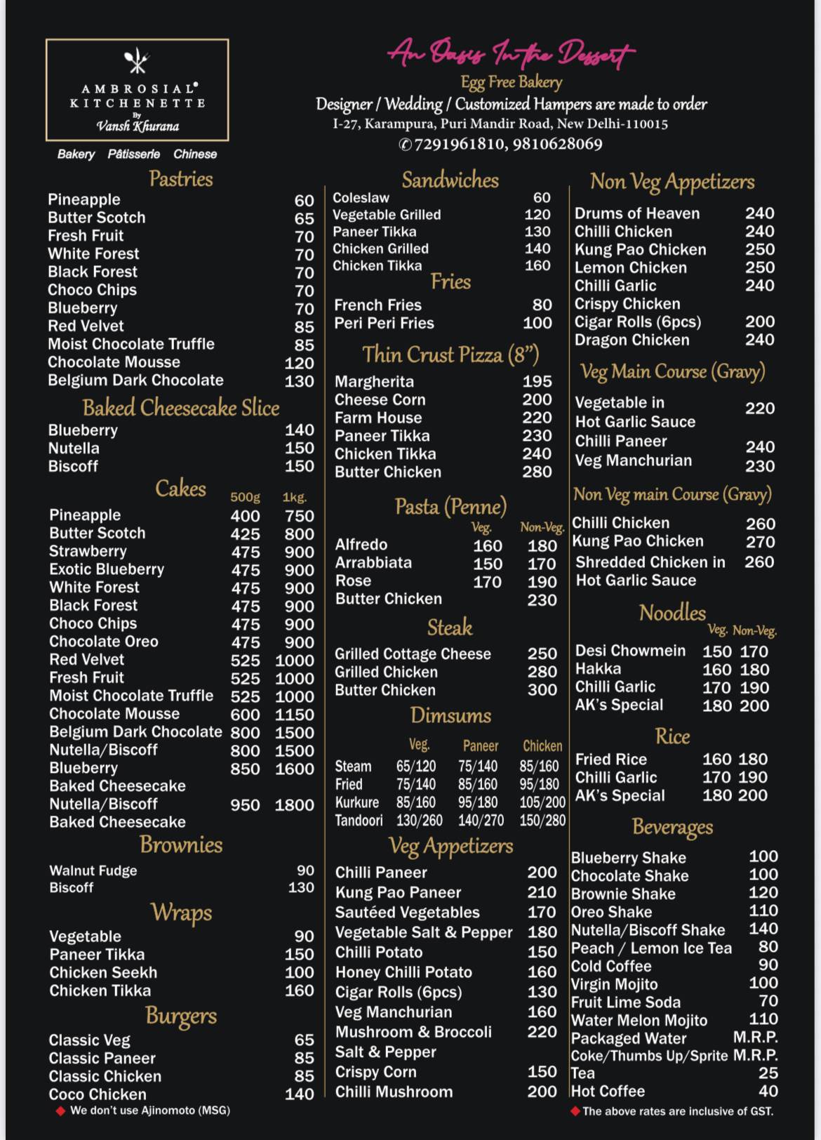 Ambrosial Kitchenette menu