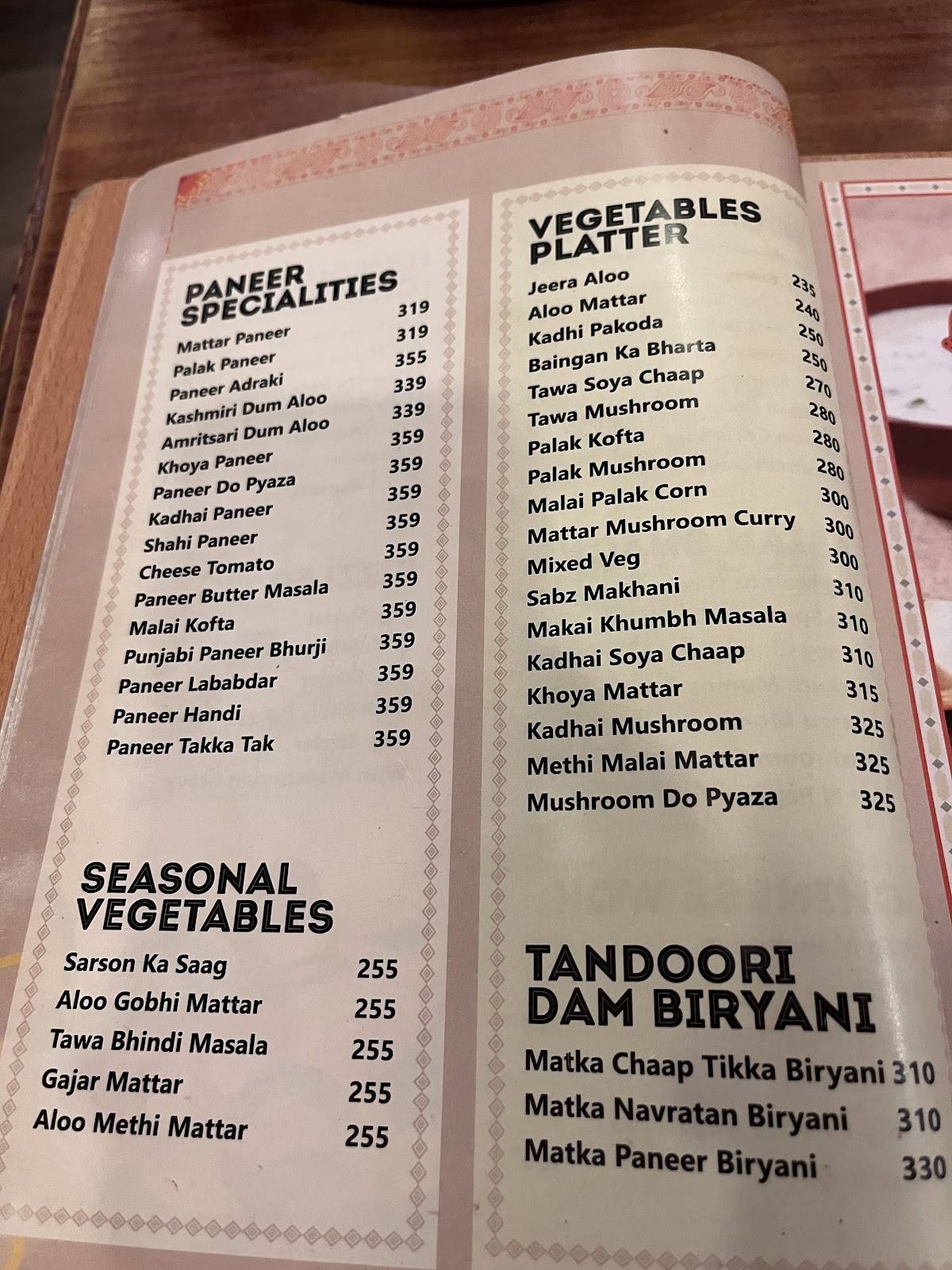 Amrik Sukhdev menu