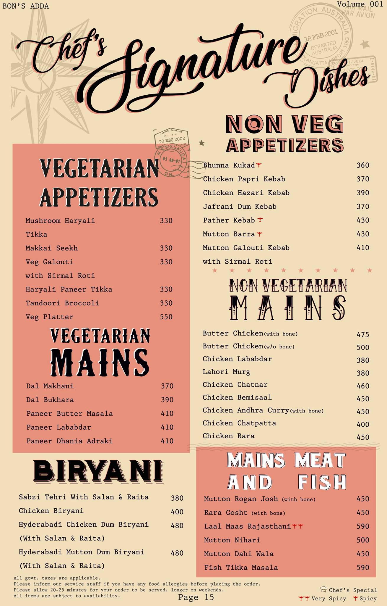 Bon's Adda - Garden Cafe Best Clubs in Amritsar menu