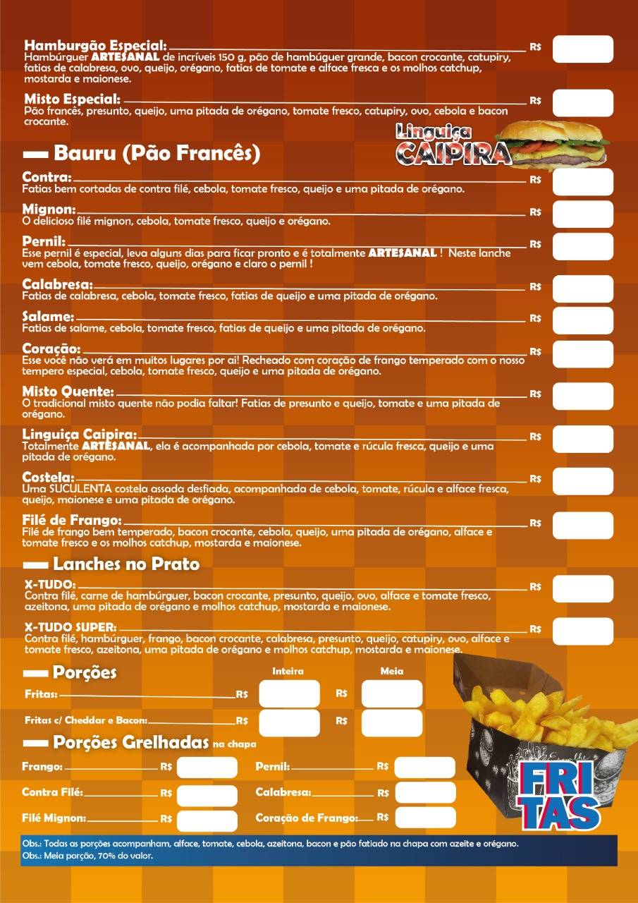 Anania´s Bar & Lanches av.29 cardápio