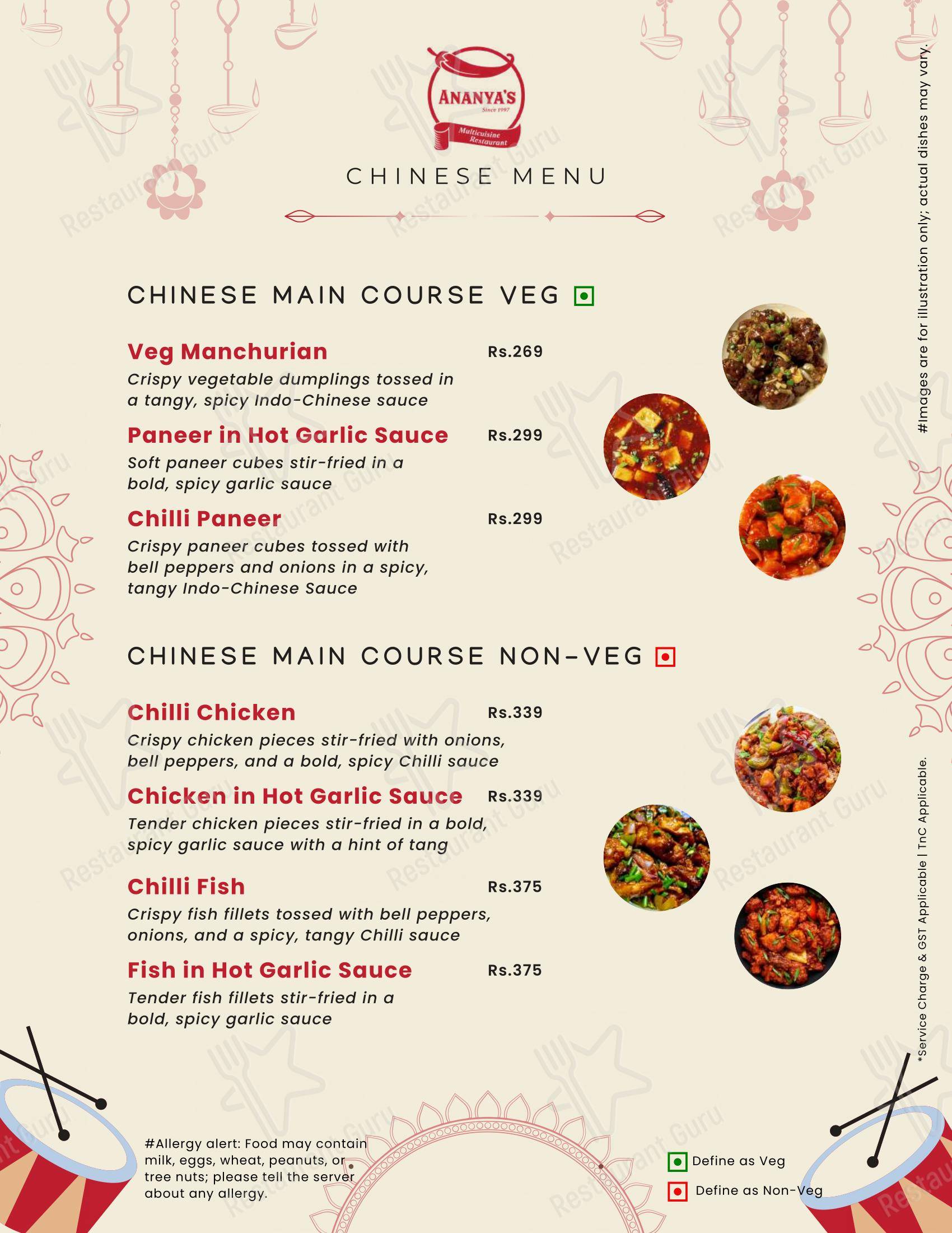 Ananya's Multicuisine Restaurant - Menu