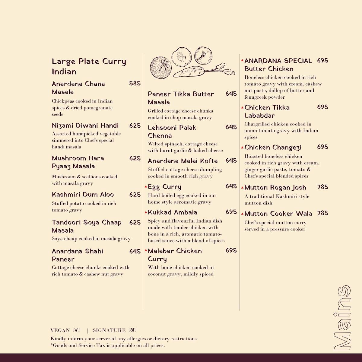 Anardana - East Delhi menu