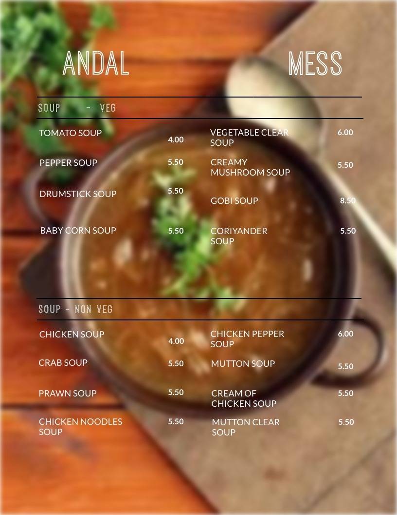 Andal Mess menu