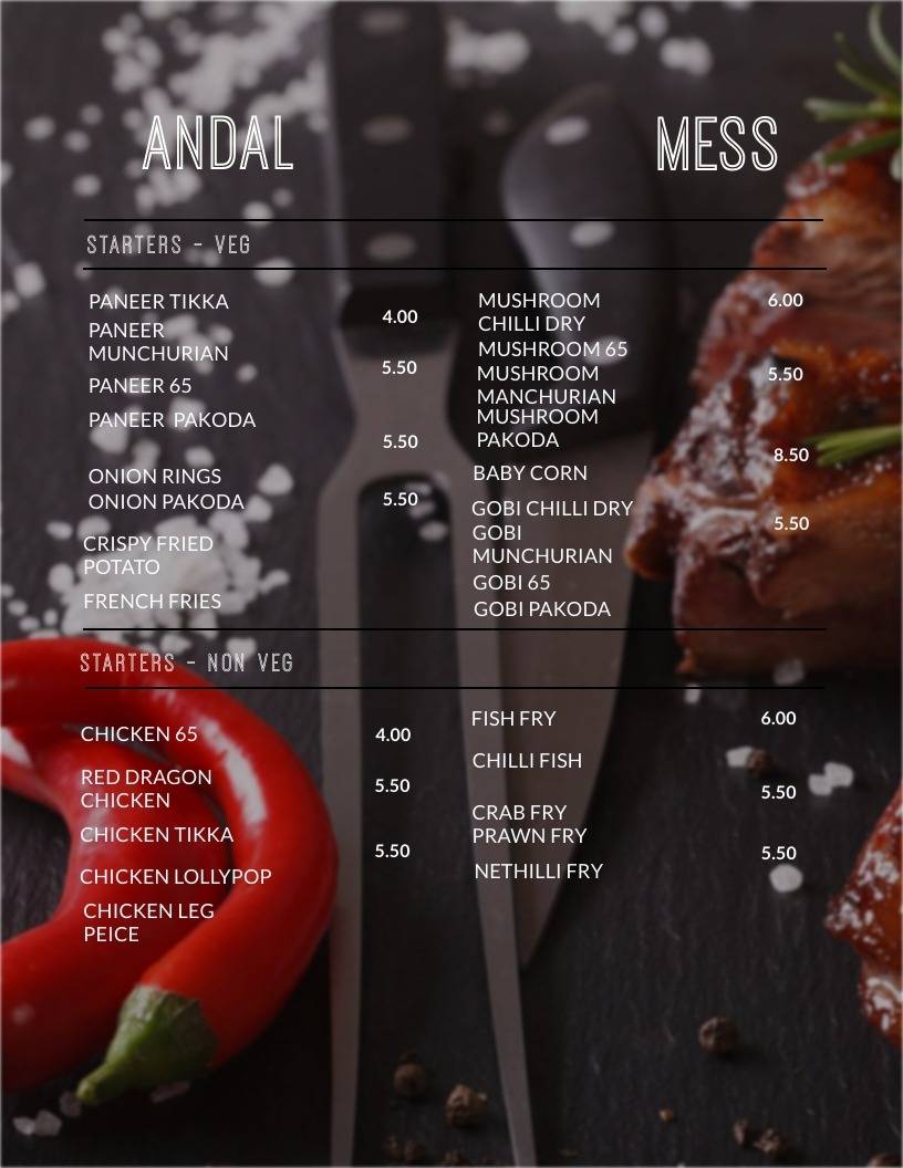 Andal Mess menu