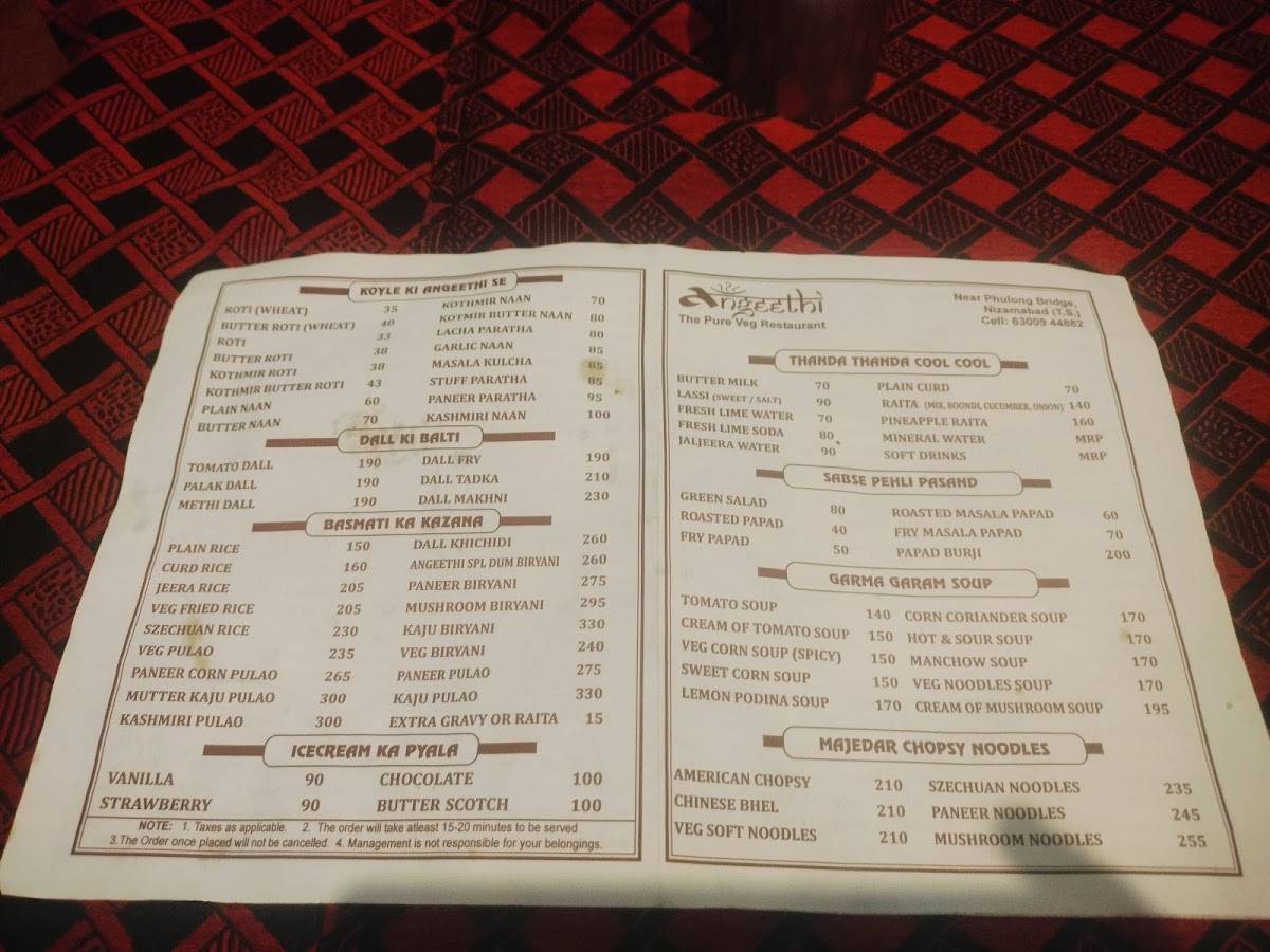 Angeethi Restaurant menu