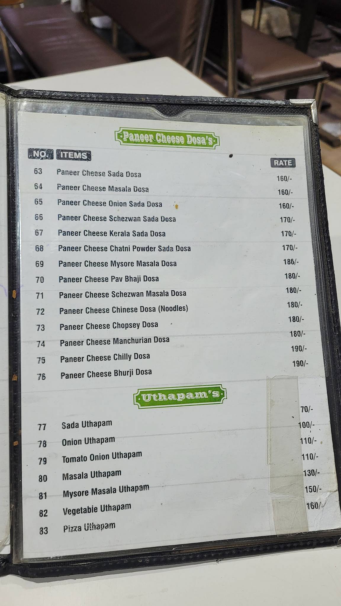 Angel Dosa Centre menu