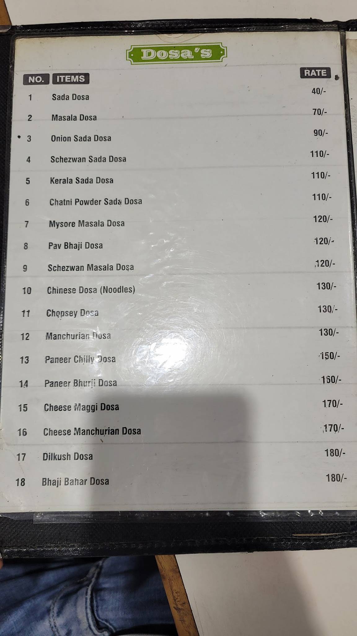 Angel Dosa Centre menu