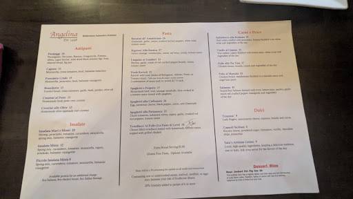 Menu at Angelina Restaurant, Green Bay