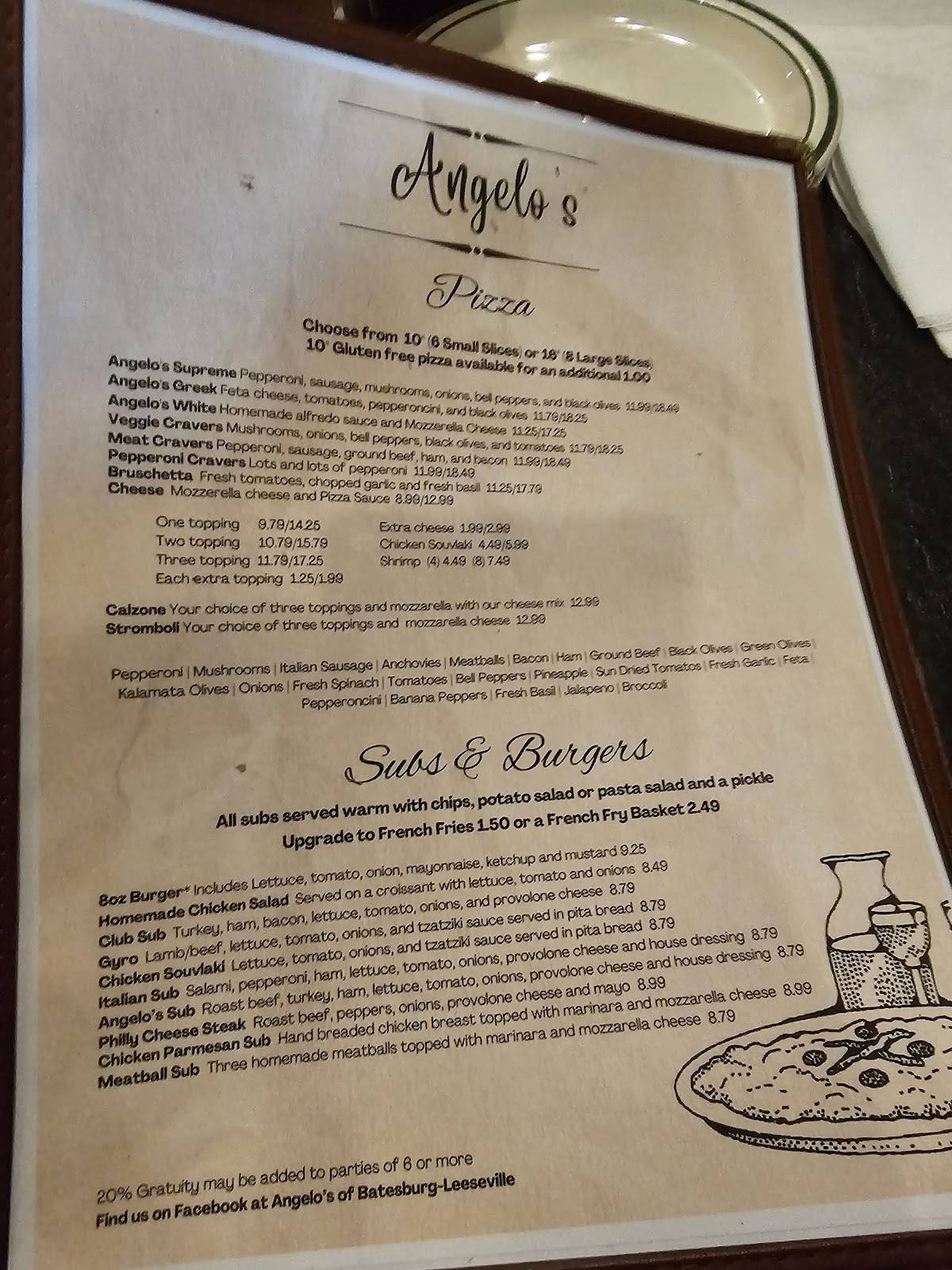 Menu at Angelo's Greek and Italian pizzeria, Batesburg-Leesville