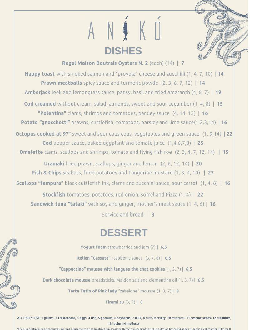 Menu di Ristorante Aniko' 