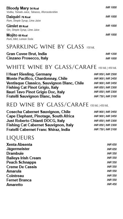 AnnaMaya FoodHall - Andaz Delhi menu