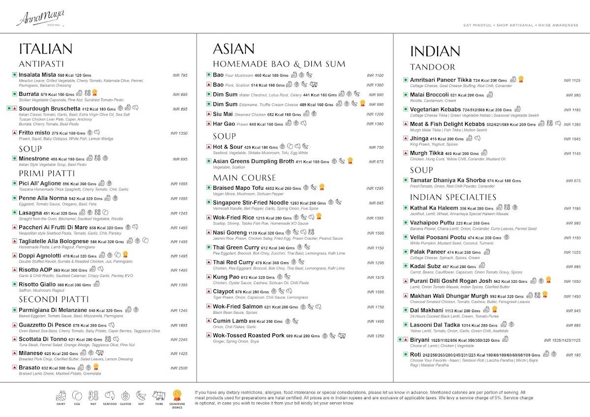 AnnaMaya FoodHall - Andaz Delhi menu