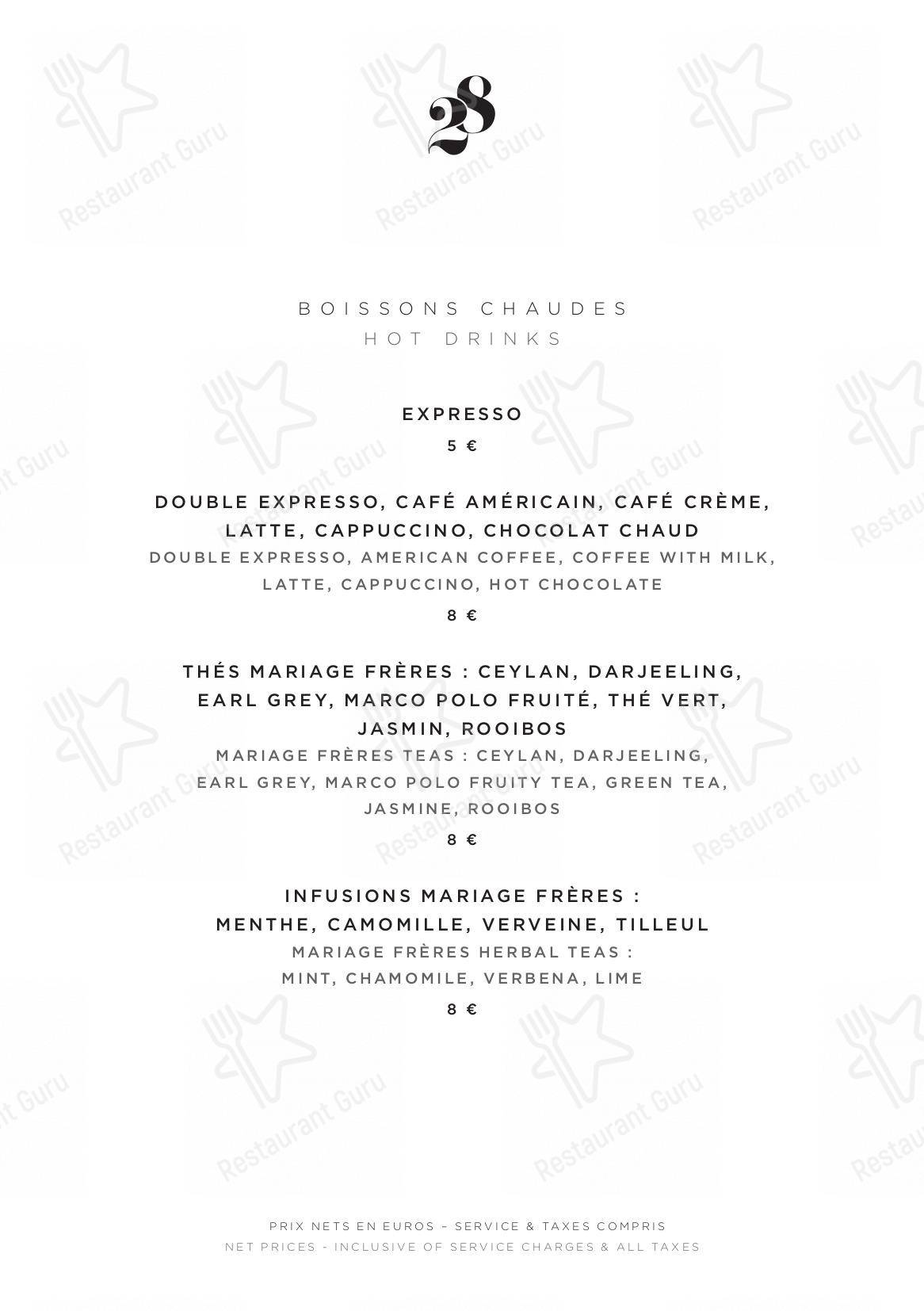 Menu pour Le Pavillon de la Reine - Коктейльная карта