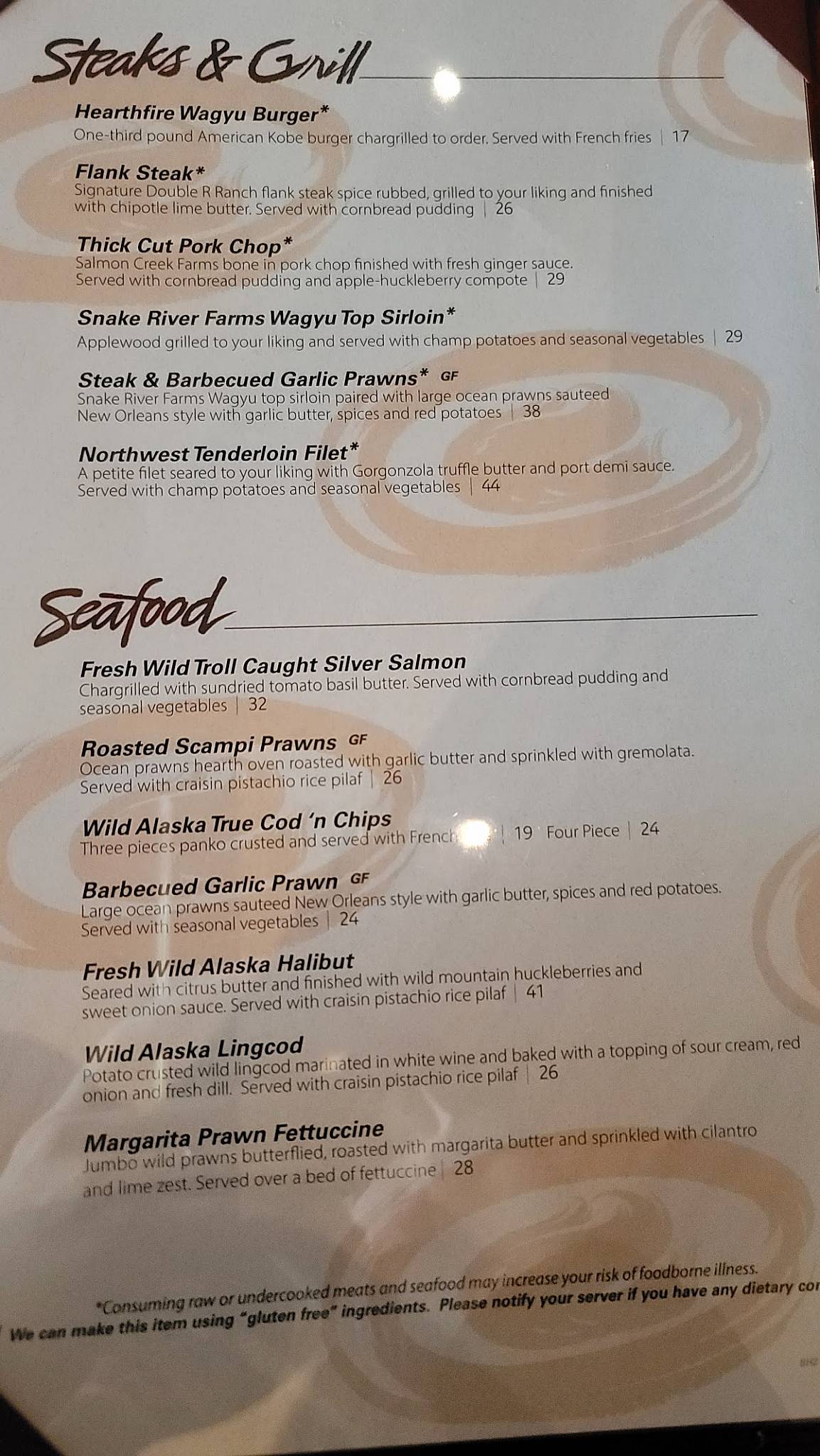 Menu at Anthony's Hearthfire Grill, Bellingham steakhouse, Bellingham