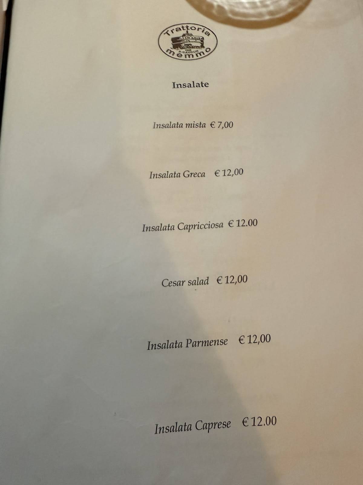 Menu di Trattoria Memmo Srl 