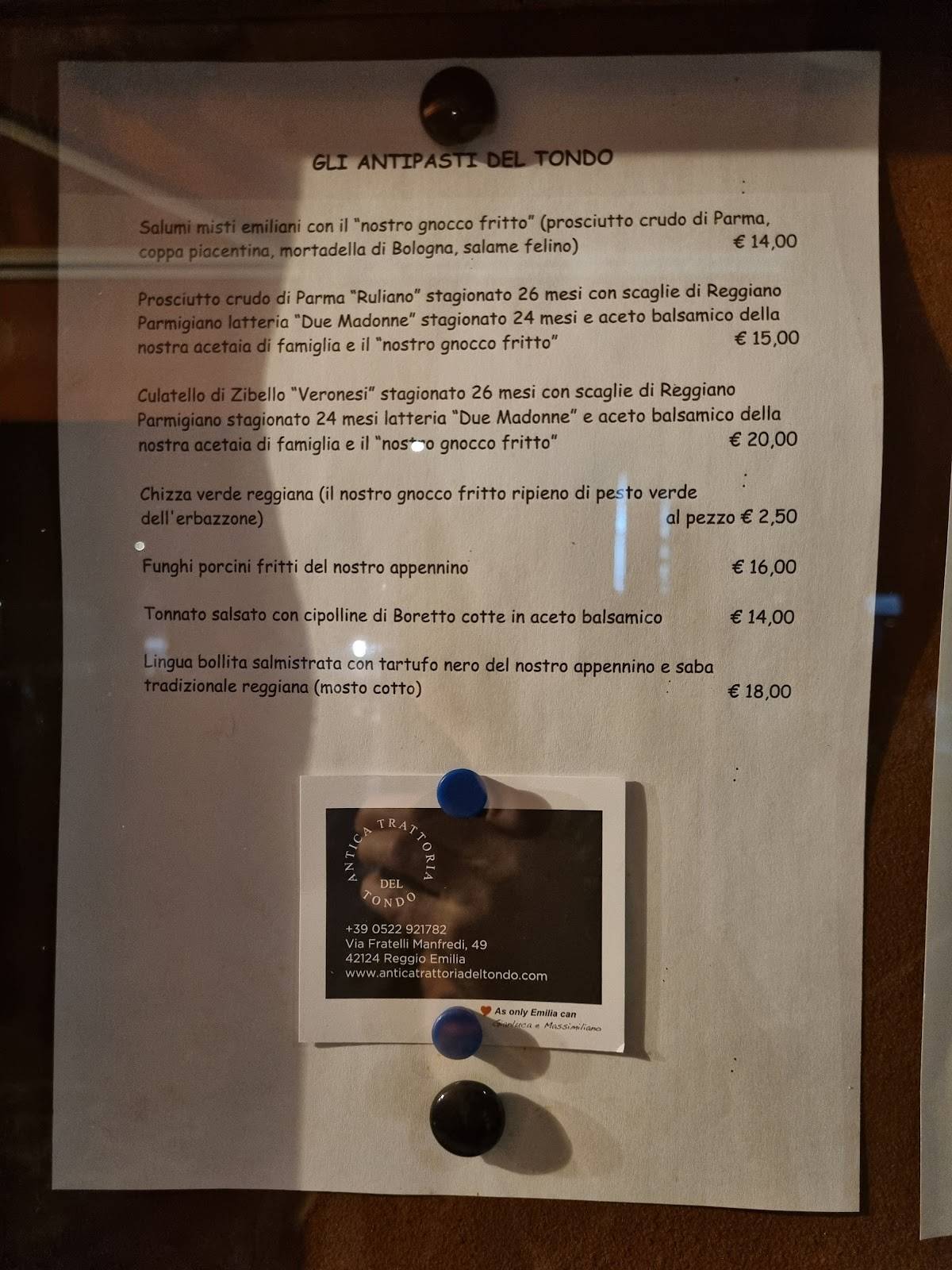 Menu di Antica Trattoria del Tondo 