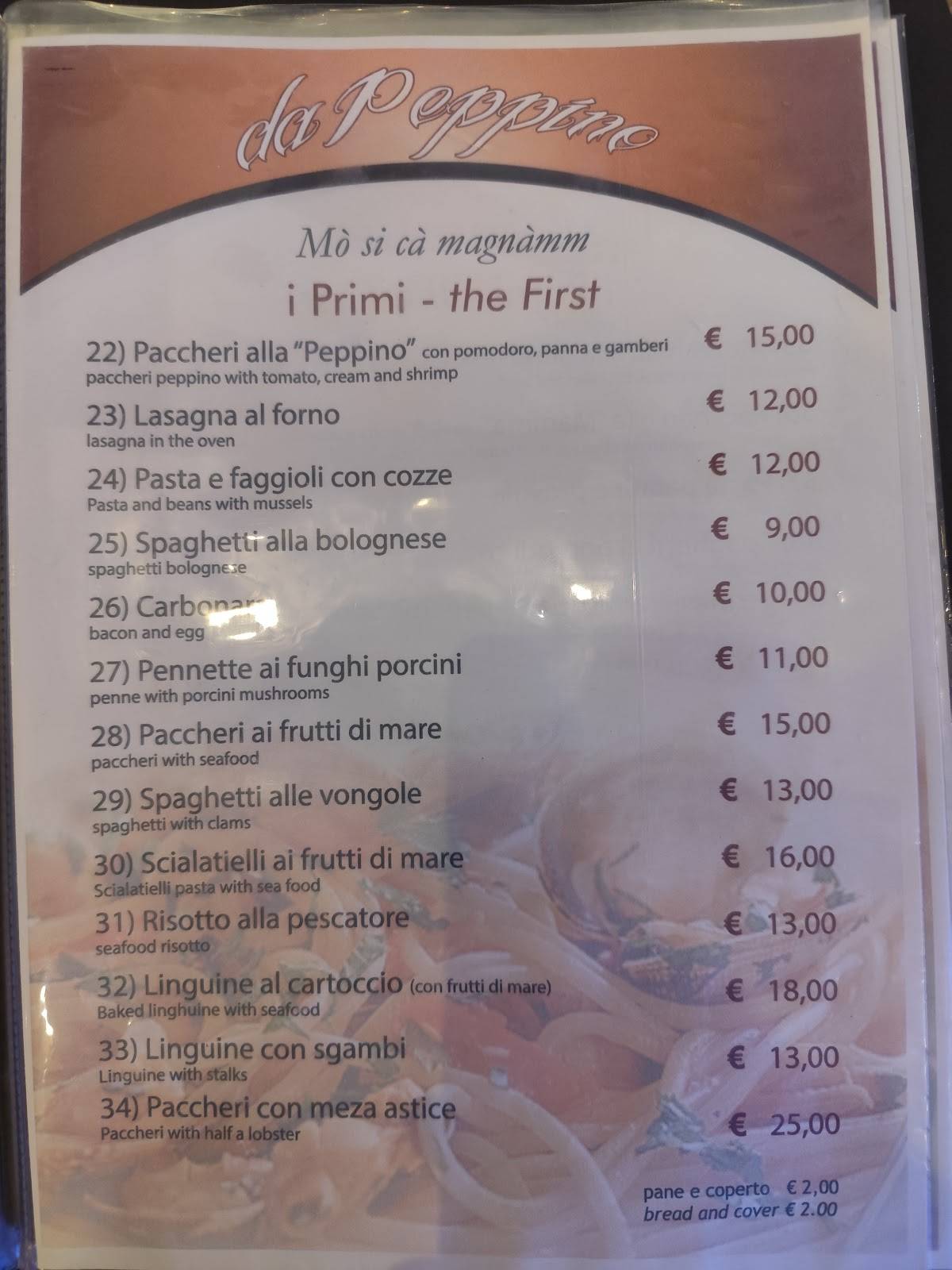 Menu di Antica Trattoria e Pizzeria da Peppino 