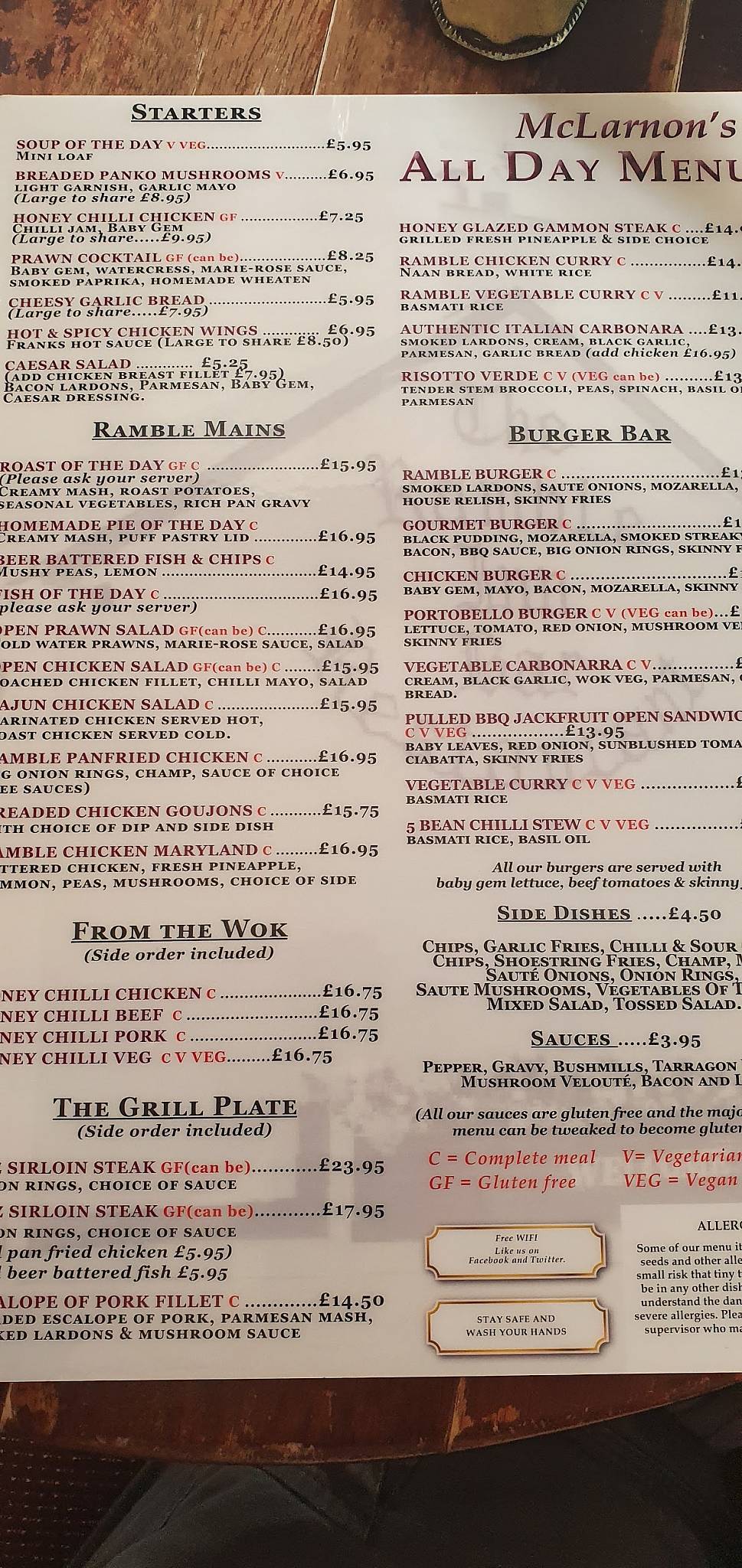 Menu at McLarnons Ramble Inn pub & bar, Antrim