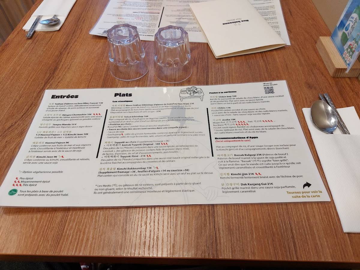 Menu de Appa Kitchen (Restaurant coréen)