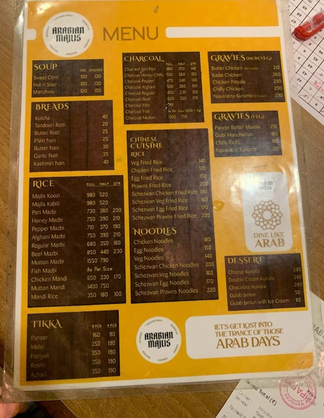 Arabian Majlis menu