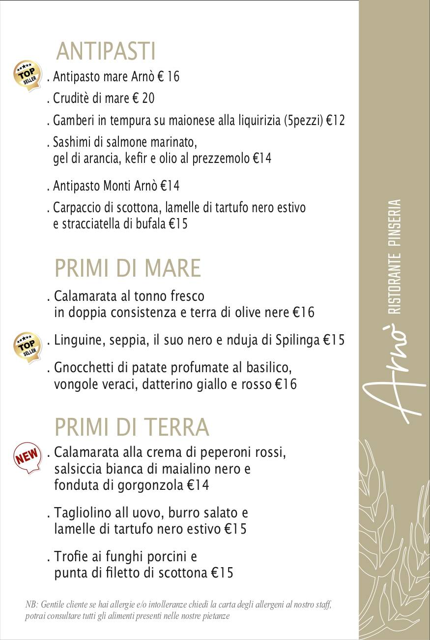 Menu di Arnò Ristorante e Pinseria 