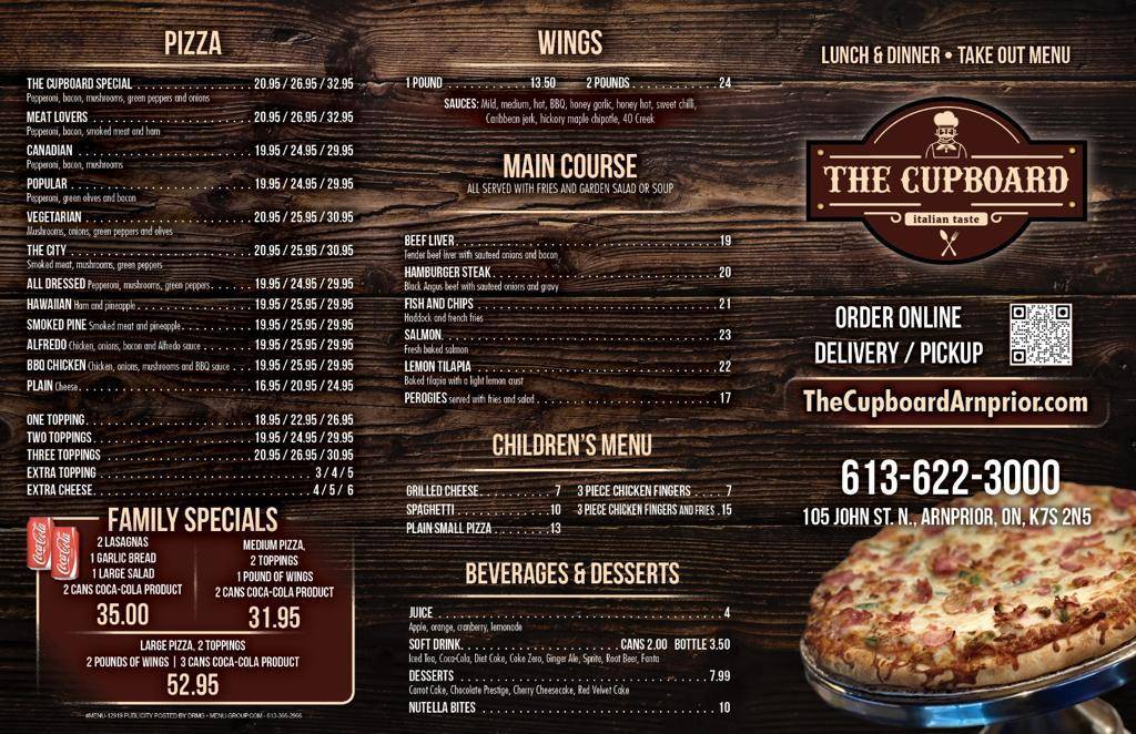 Menu at The Cupboard pizzeria, Arnprior