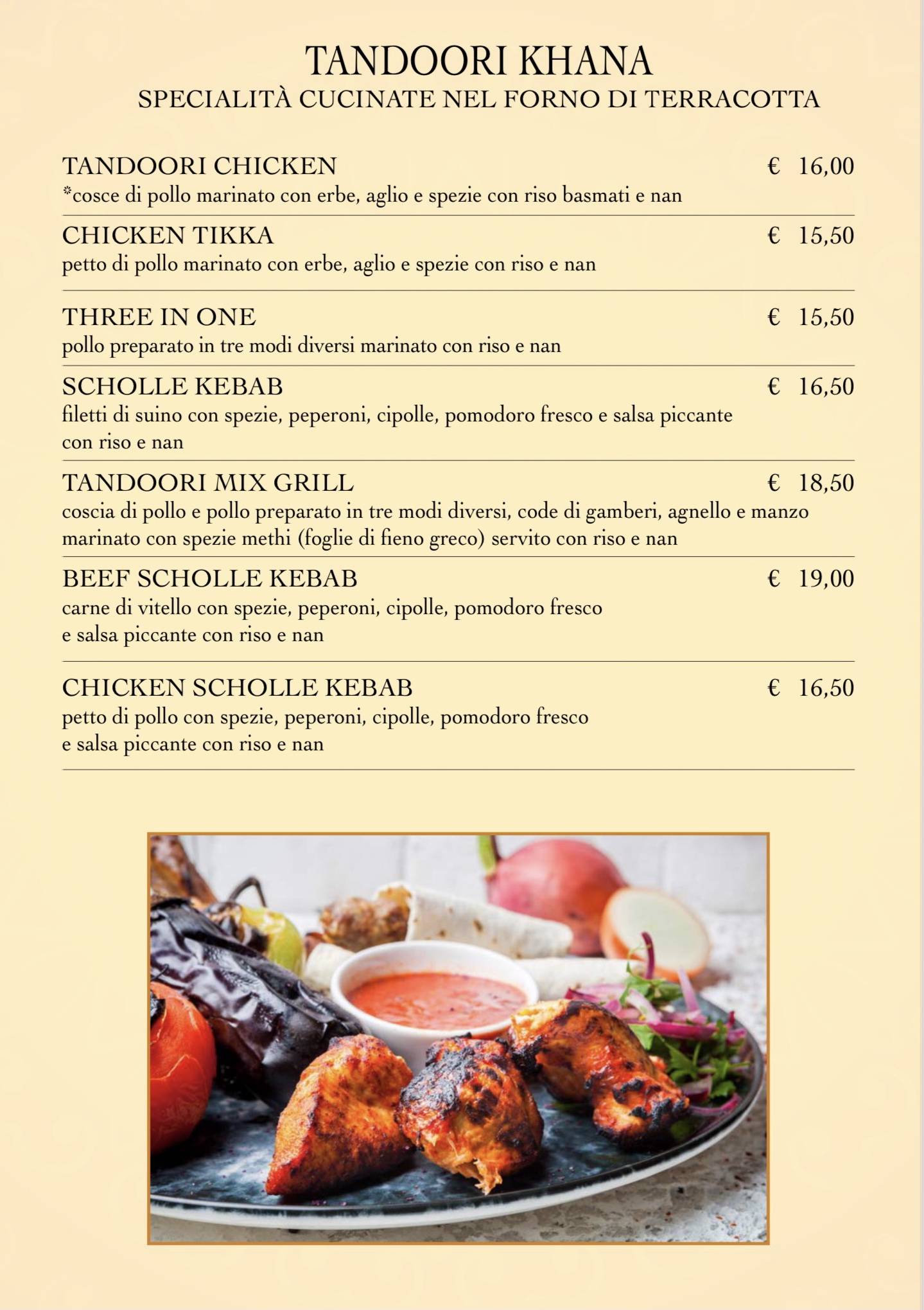 Menu di Ristorante Indiano e Pizzeria Tre Ponti 