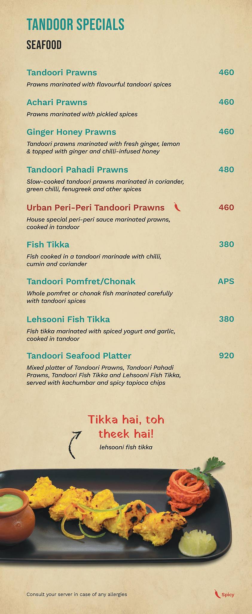Urban Indian menu