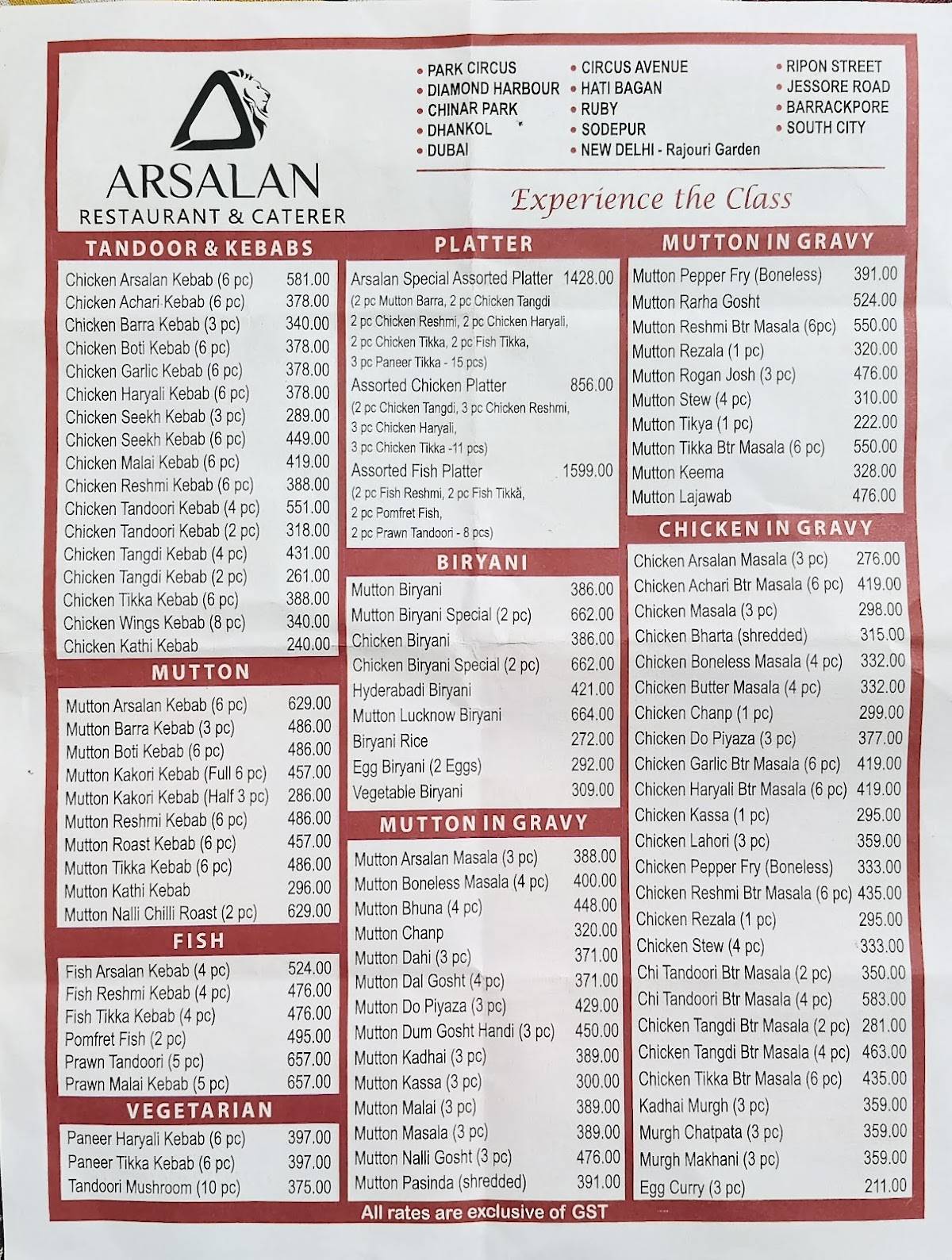 Arsalan Restaurant & Caterer menu